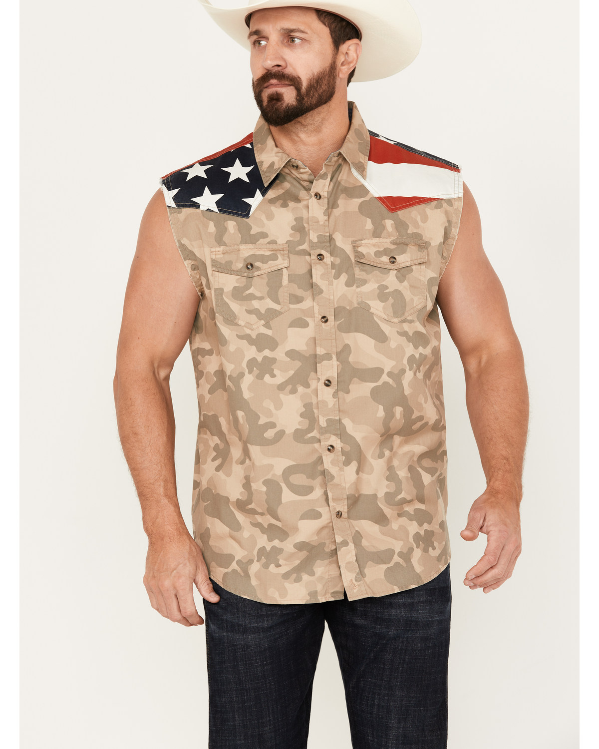 Cody James Men's Recon Desert Camo Bubba Sleeveless Snap Shirt