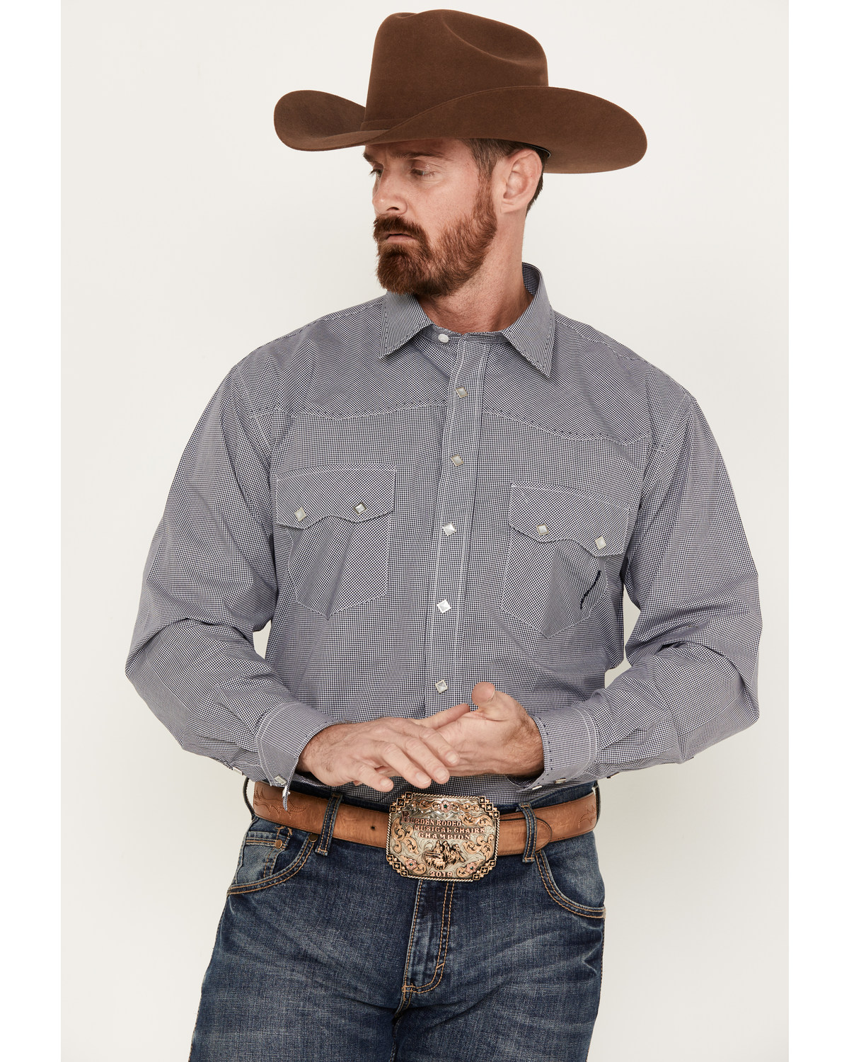 Resistol Men's Thorn Mini Checkered Print Long Sleeve Pearl Snap Western Shirt