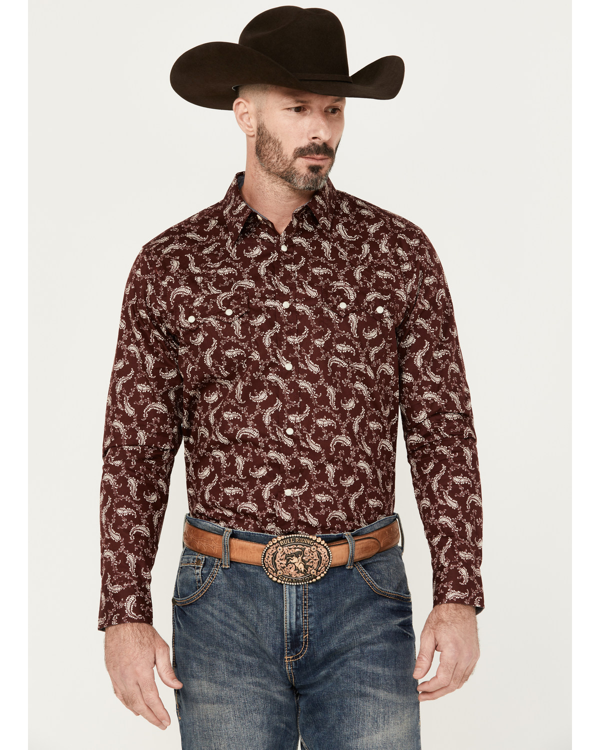 Cody James Men's Fiery Paisley Print Long Sleeve Snap Western Shirt