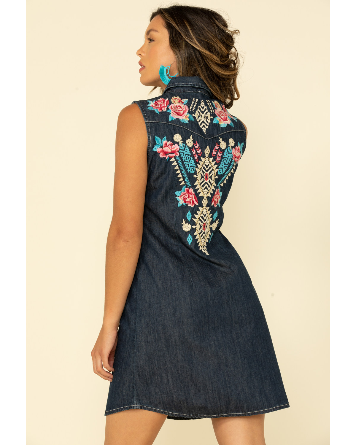 denim embroidered dress