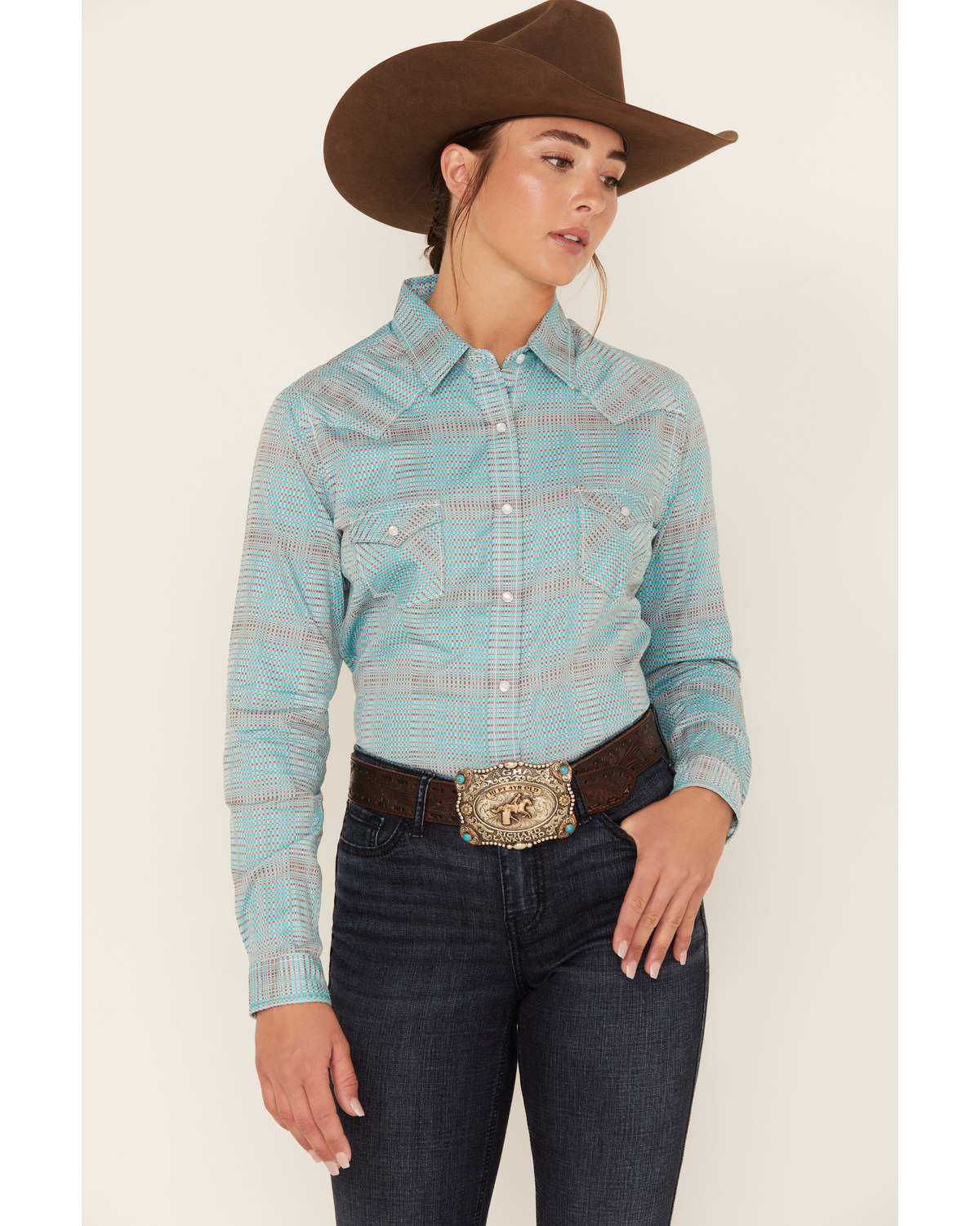 Rough Stock by Panhandle Women's Long Sleeve Pearl Snap Western Shirt