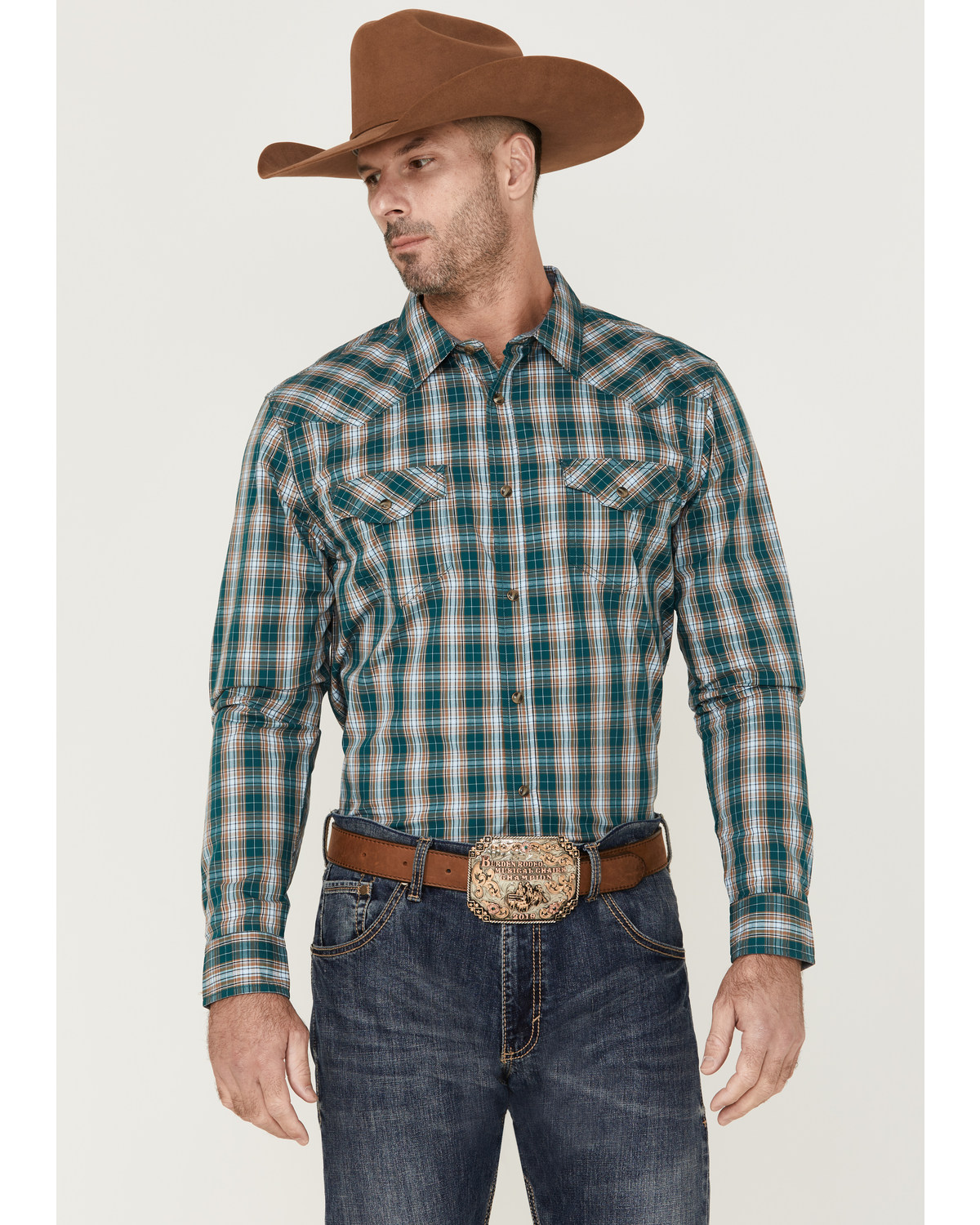 Cody James Men's Creek Fancy Plaid Print Long Sleeve Snap Western Shirt