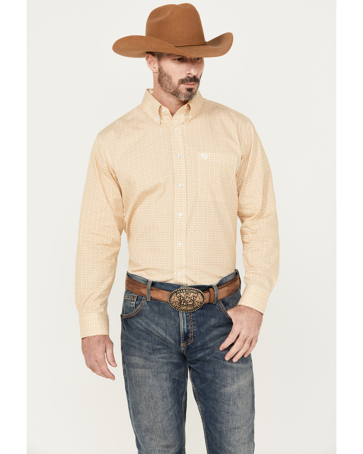 Panhandle Select Men's Geo Print Long Sleeve Button-Down Western Shirt