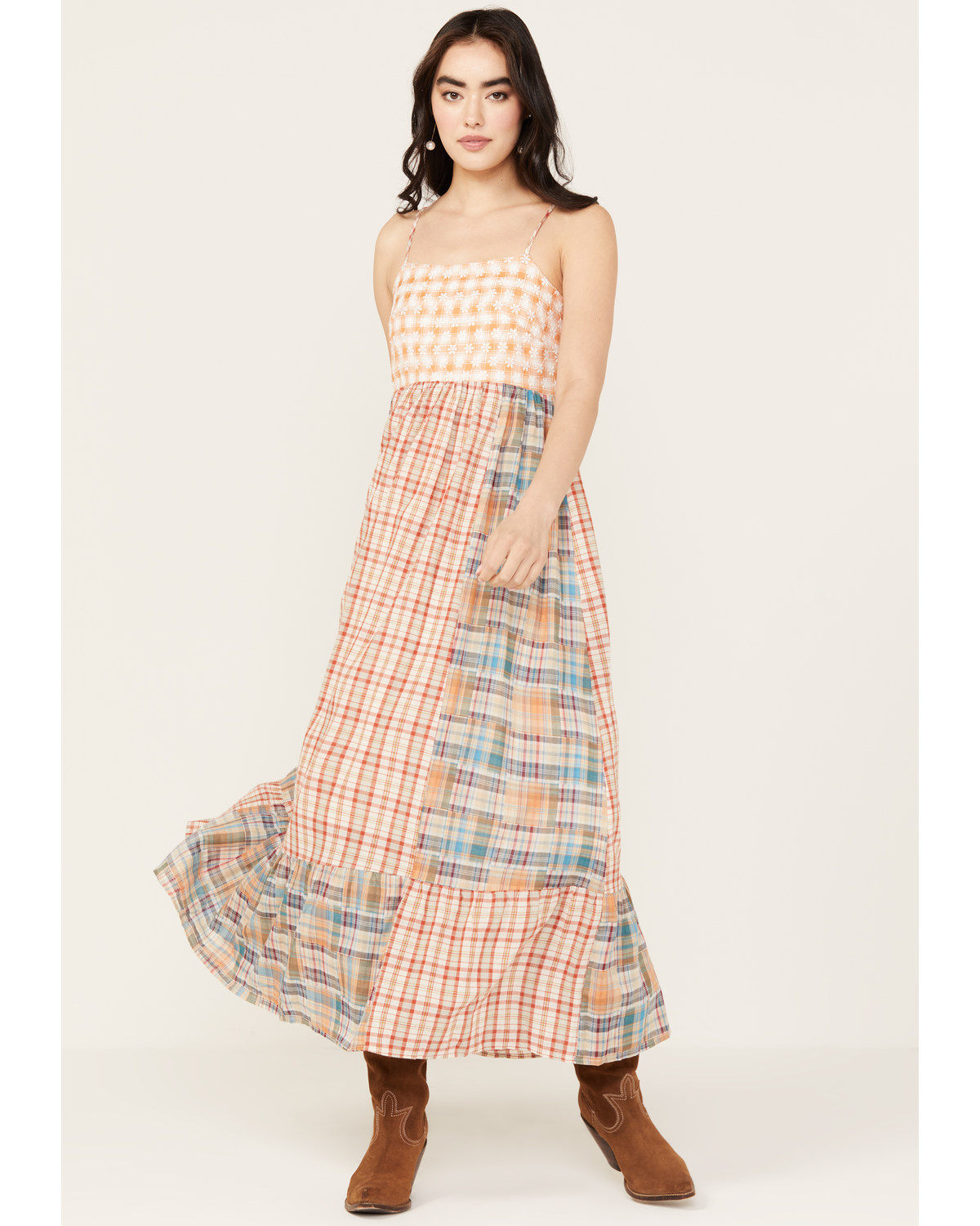 Miss Me Women's Plaid Print Sleeveless Maxi Dress