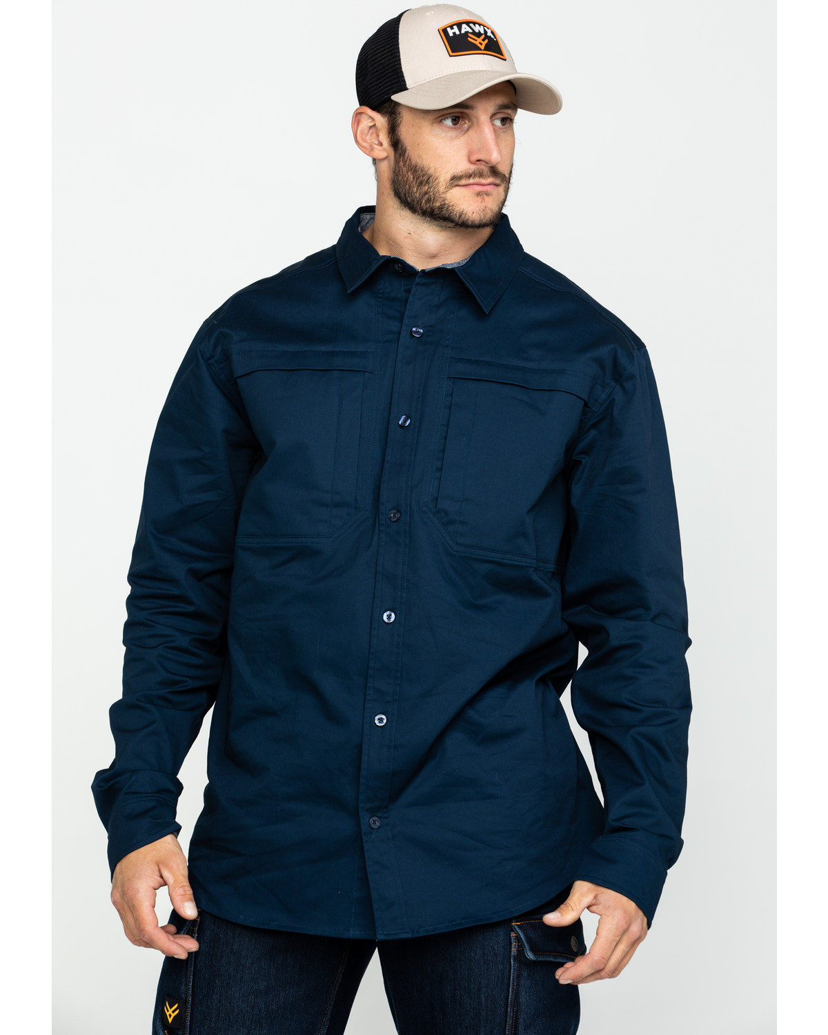 Hawx Men's Navy Stretch Twill Long Sleeve Work Shirt