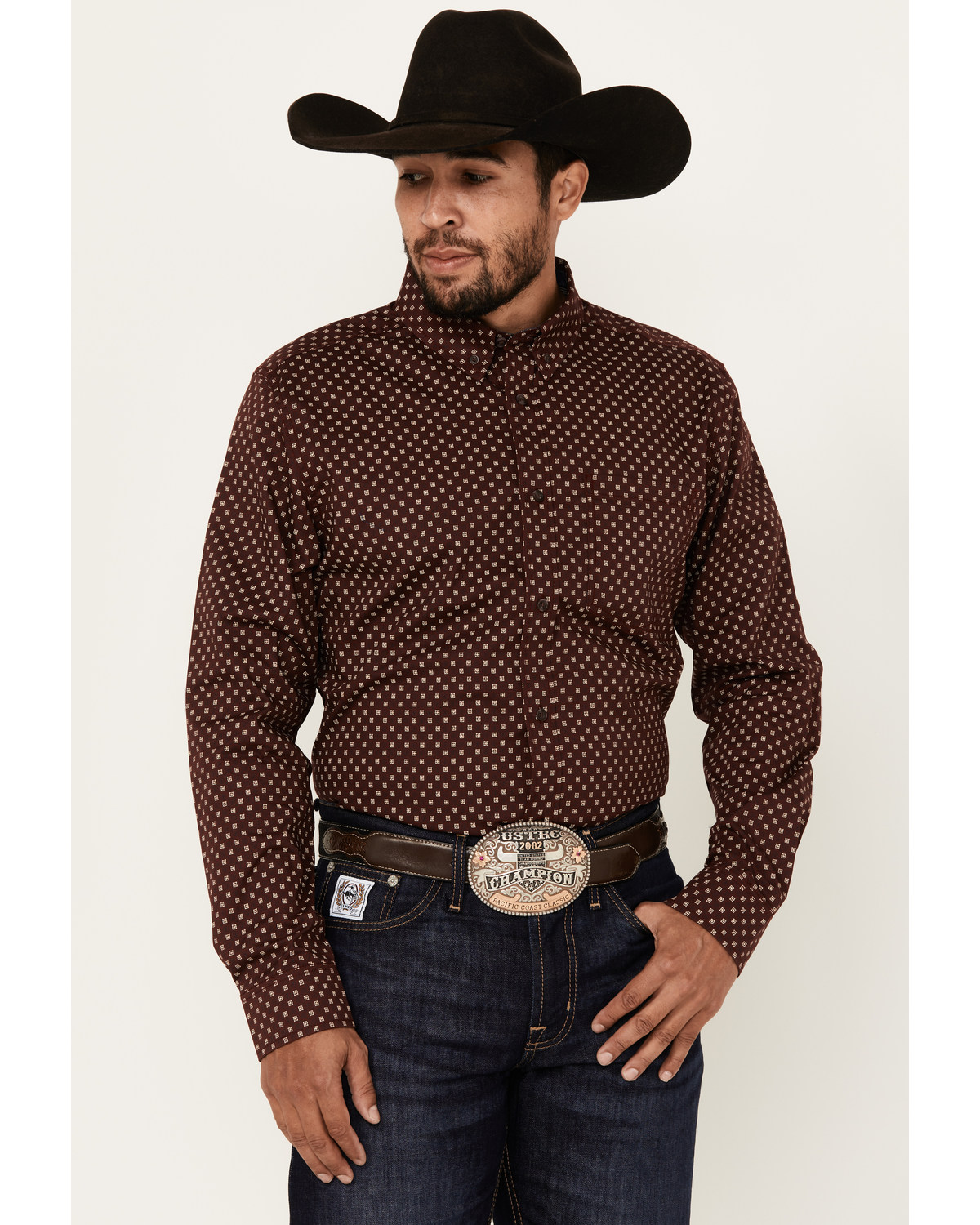 Cody James Men's Big Deal Geo Print Long Sleeve Button-Down Stretch Western Shirt