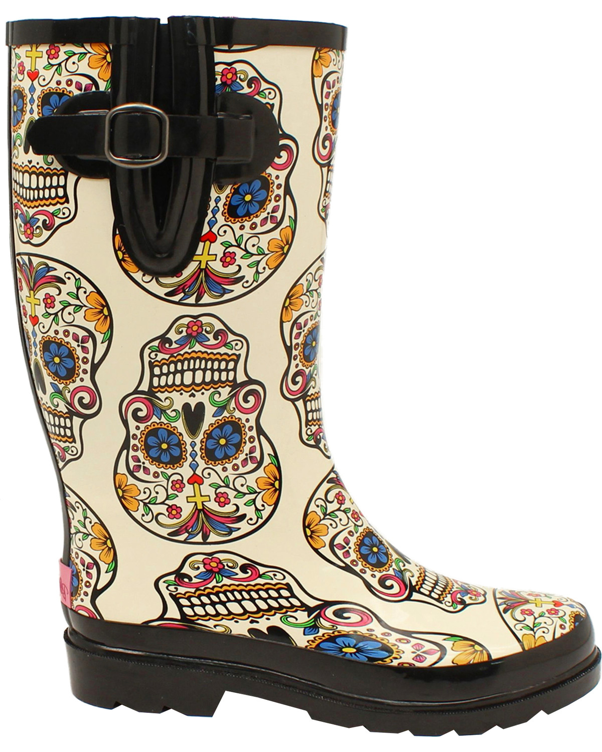 Muticolored Black Vine Sugar Skull Womens Vegan Leather Boots Custom Boots,Boho Chic boots,Spiritual Combat Boots Rain Boots,Hippie