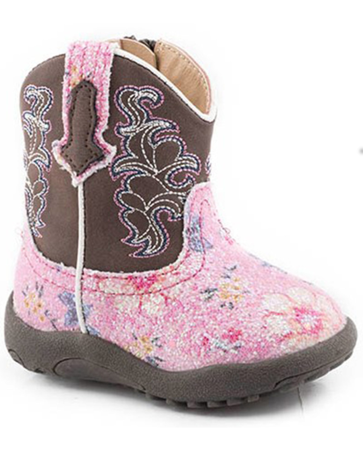 Roper Infant Girls' Glitter Flower Western Boots - Round Toe