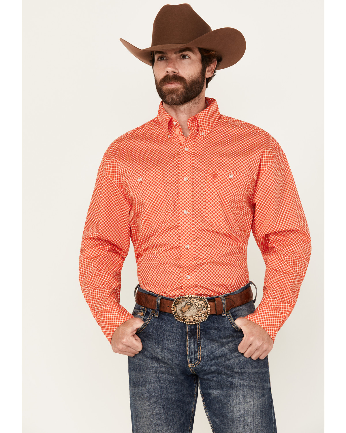 George Strait by Wrangler Men's Geo Print Long Sleeve Button-Down Stretch Western Shirt
