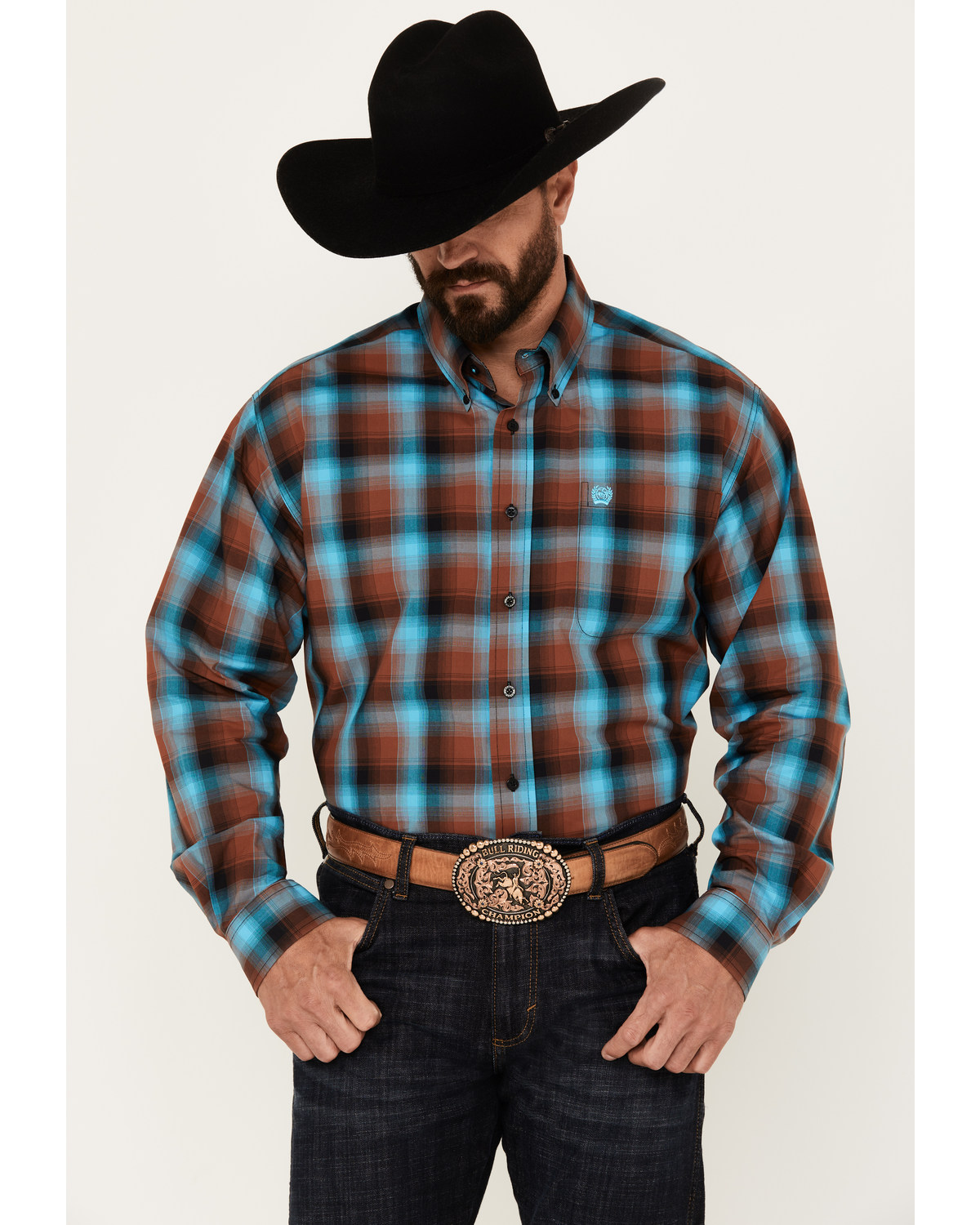 Cinch Men's Ombre Plaid Print Long Sleeve Button-Down Western Shirt