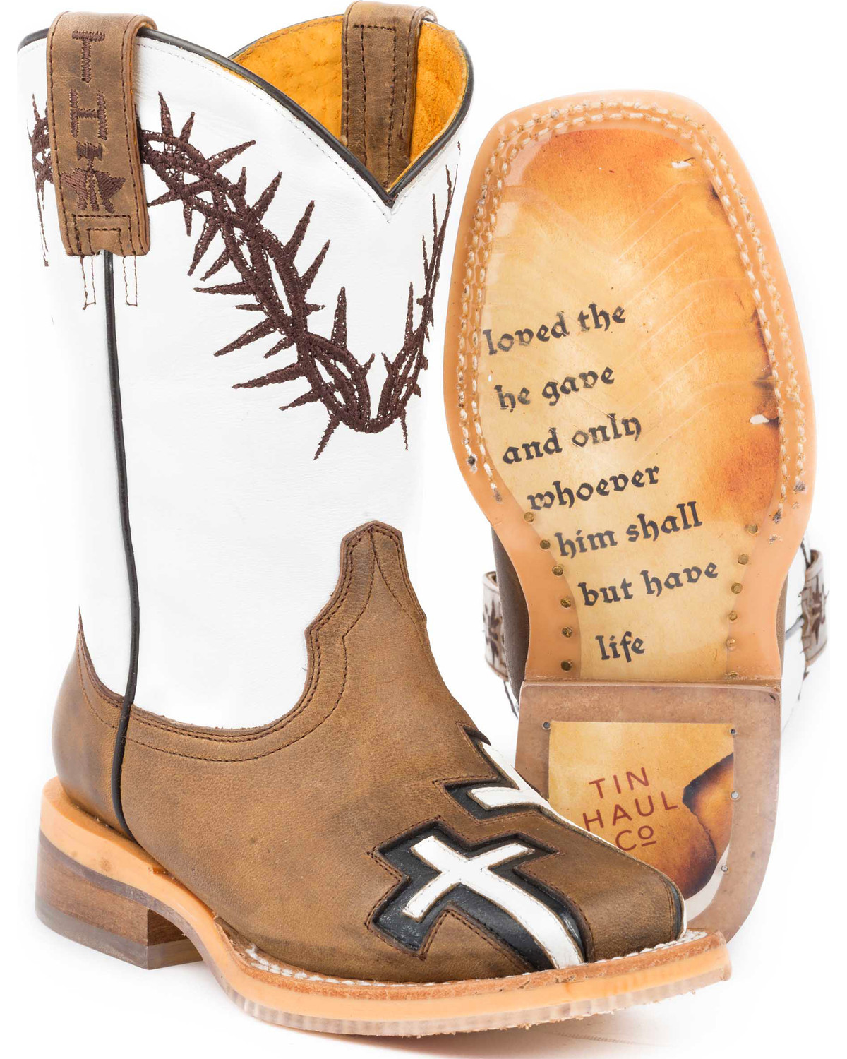 Tin Haul Boys' Tan Crosses Western Boots - Square Toe