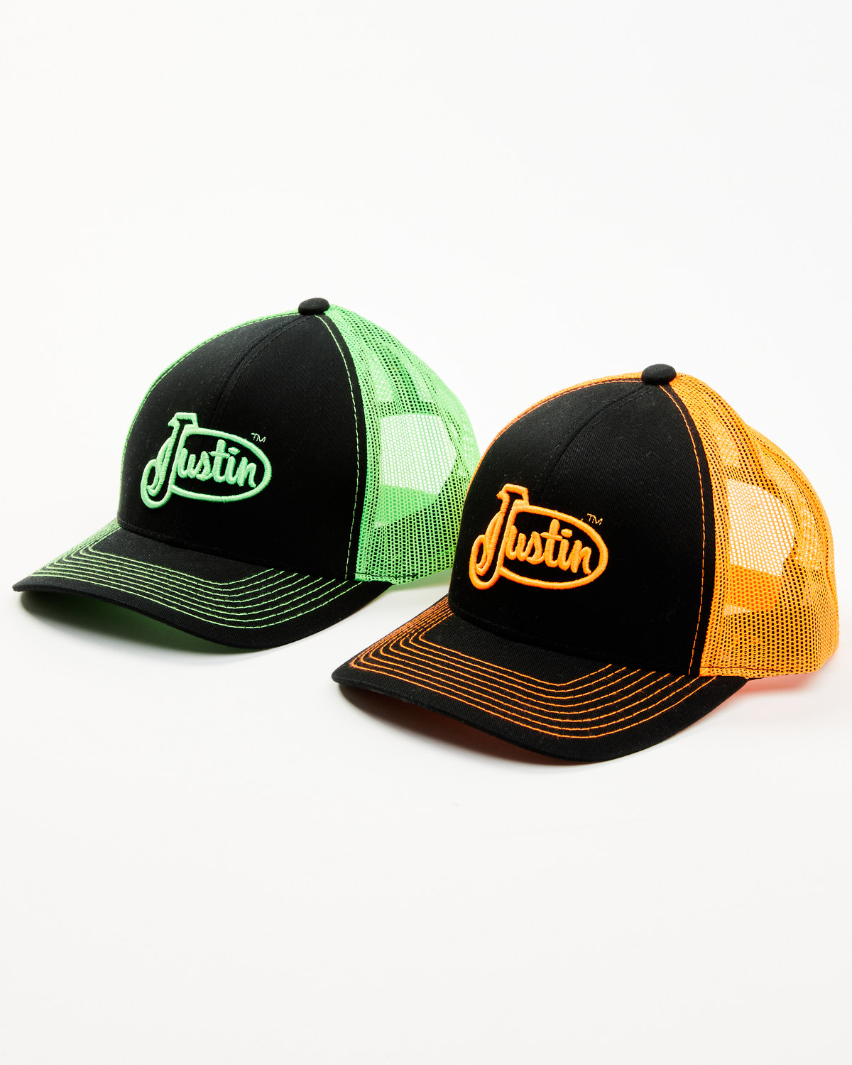 Justin Men's Assorted Embroidered Neon Logo Mesh Back Trucker Cap