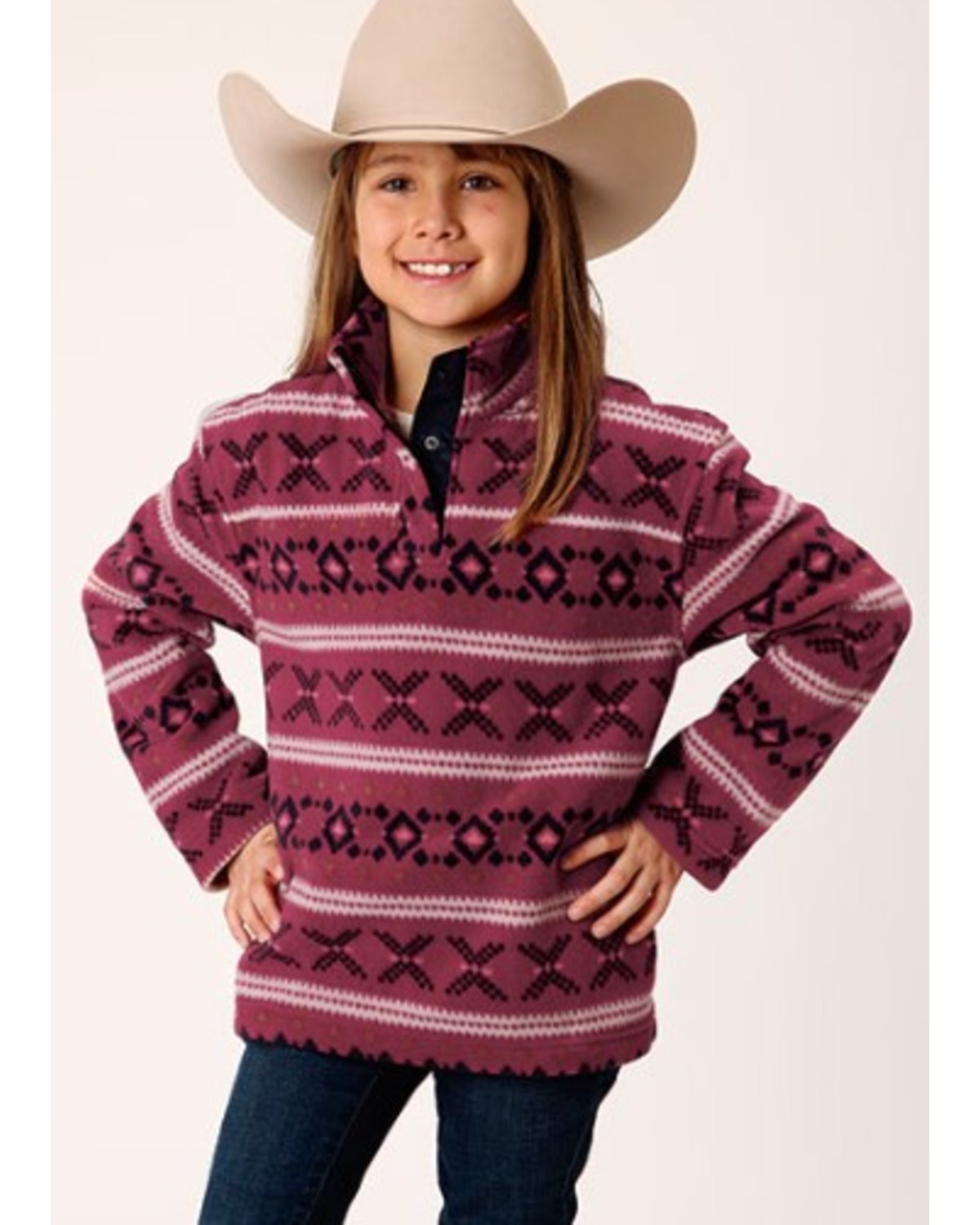 Roper Girls' Striped Print Micro Fleece Pullover