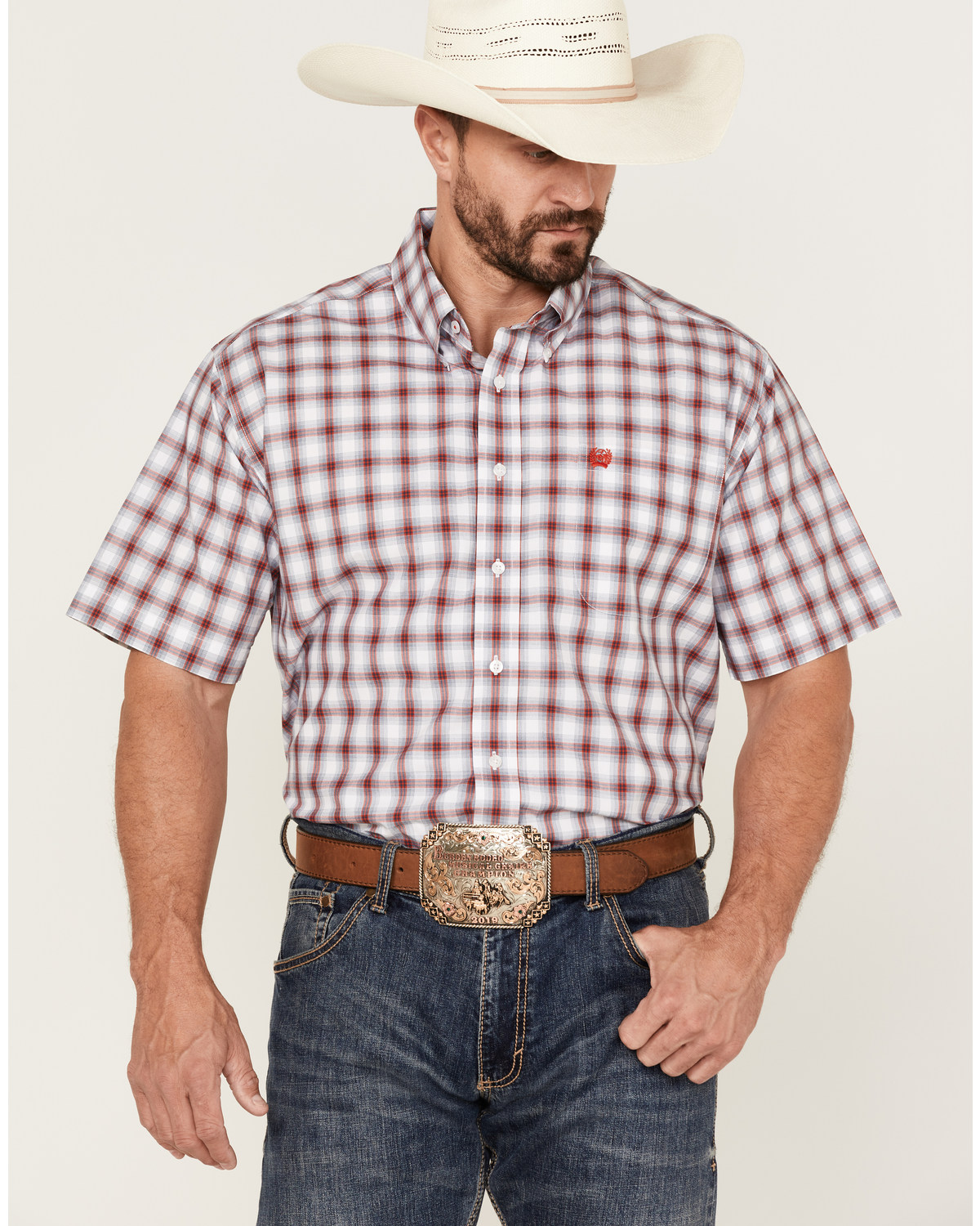 Cinch Men's Plaid Print Short Sleeve Button Down Western Shirt