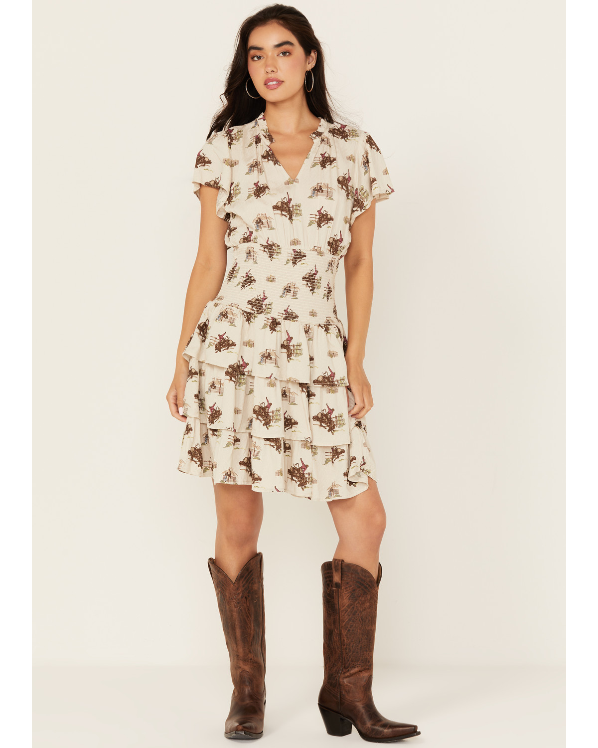 Ariat Women's Stellar Conversational Print Tiered Short Sleeve Mini Dress