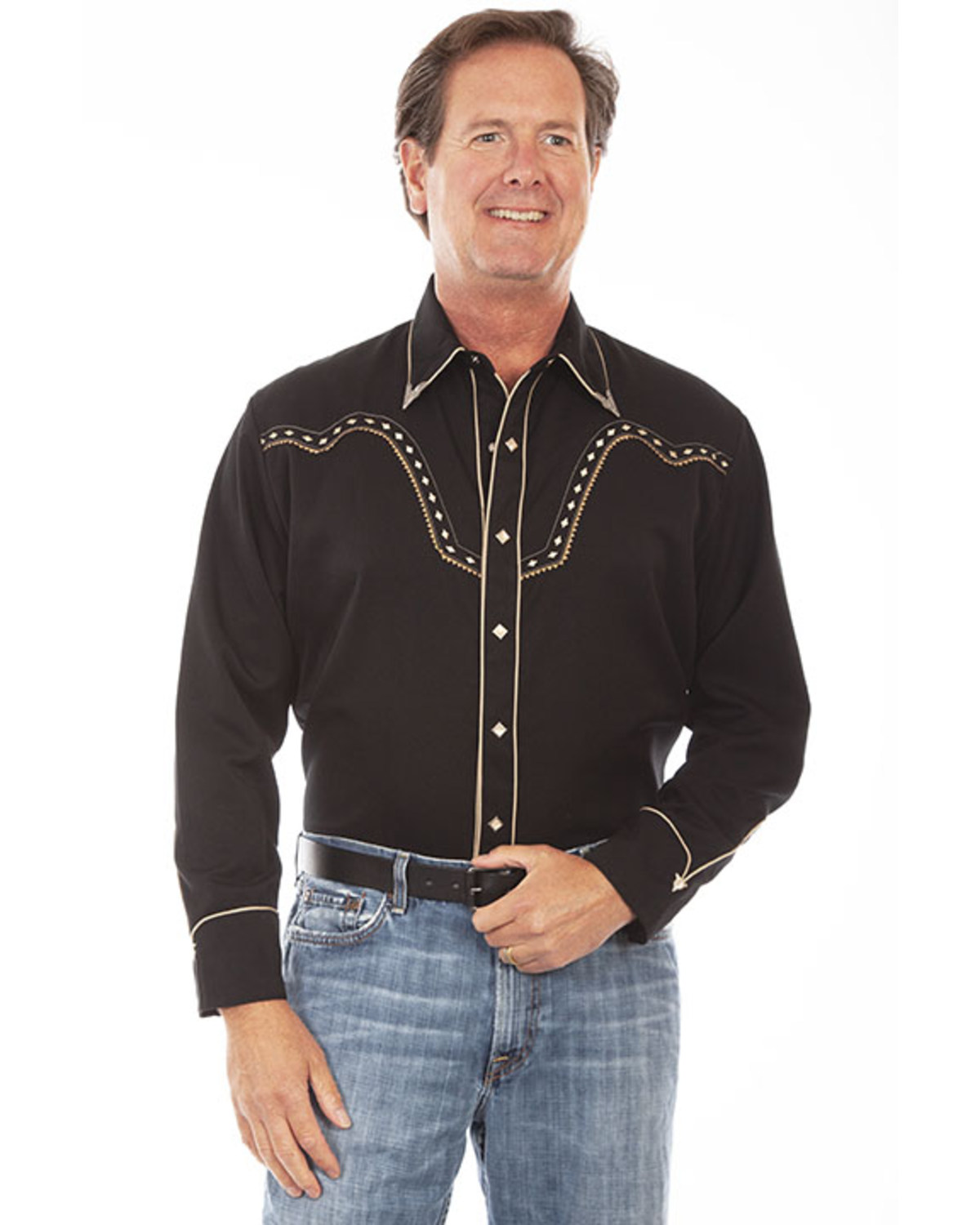 Scully Men's Diamond Embroidered Long Sleeve Western Shirt