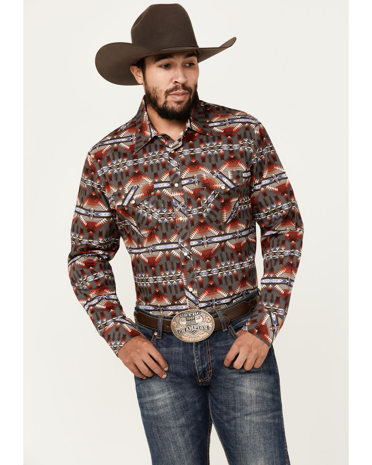 Rock & Roll Denim Men's Southwestern Print Long Sleeve Snap Stretch Western Shirt