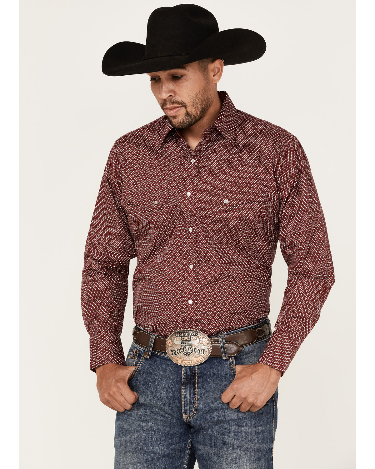 Ely Walker Men's Diamond Geo Print Long Sleeve Pearl Snap Western Shirt