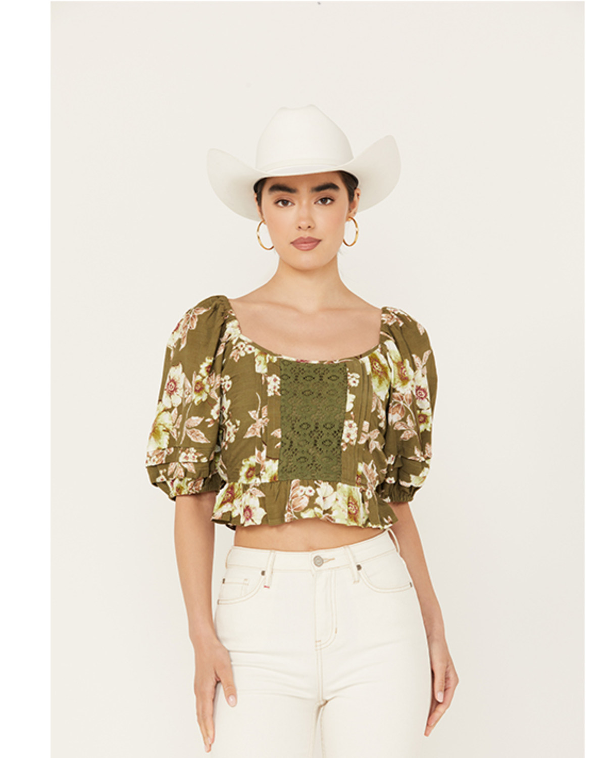 Band of the Free Women's Crochet Floral Print Top