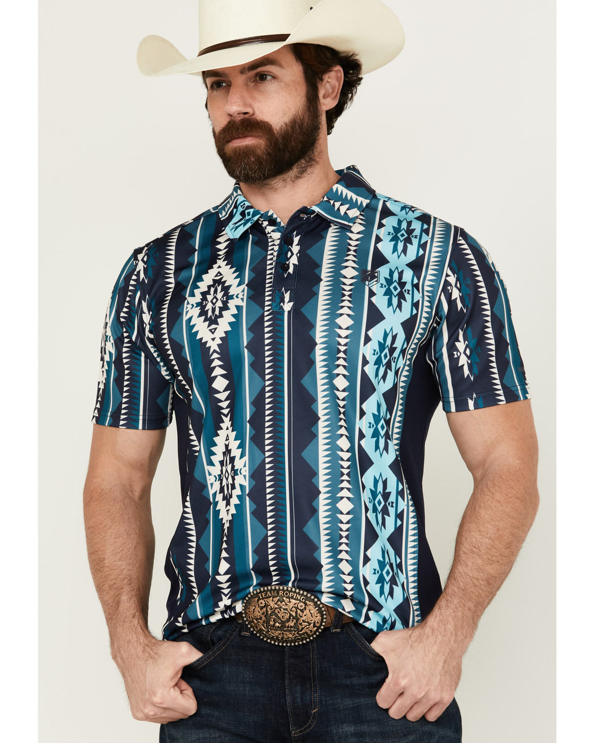 RANK 45® Men's Monrovia Southwestern Striped Short Sleeve Polo Shirt
