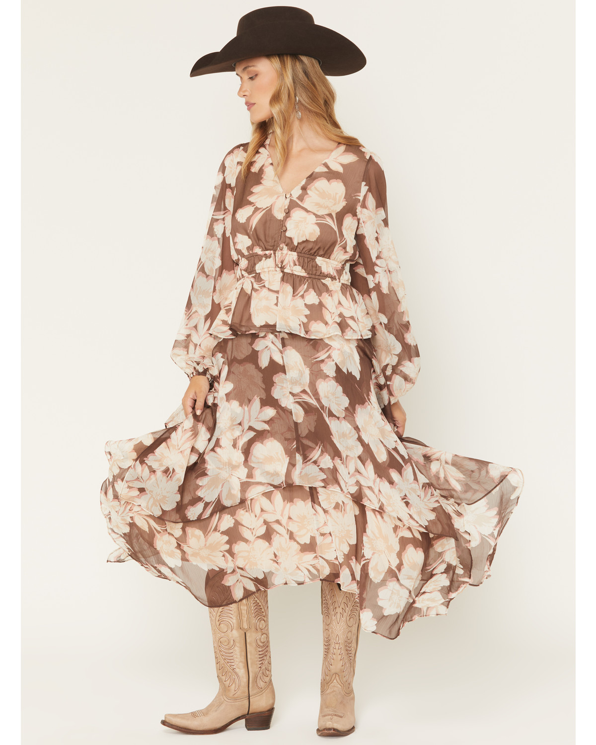 Shyanne Women's Floral Tiered Midi Skirt