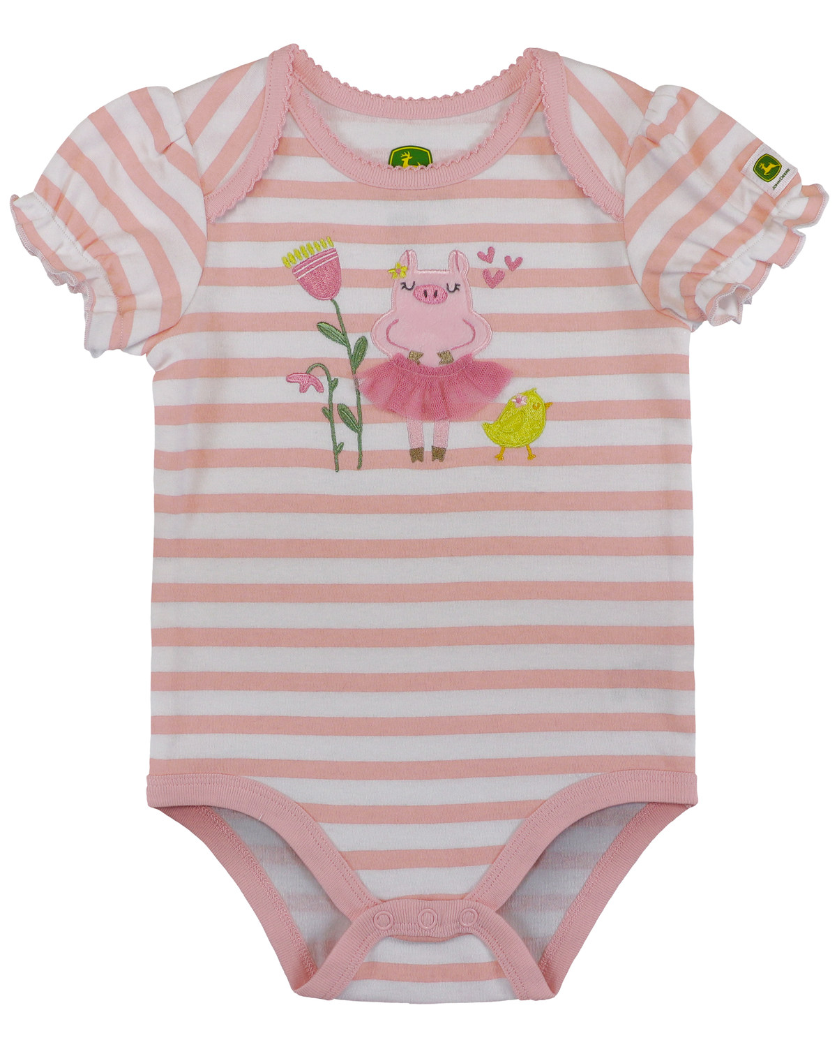 John Deere Infant Girls' Pig Graphic Print Striped Short Sleeve Onesie