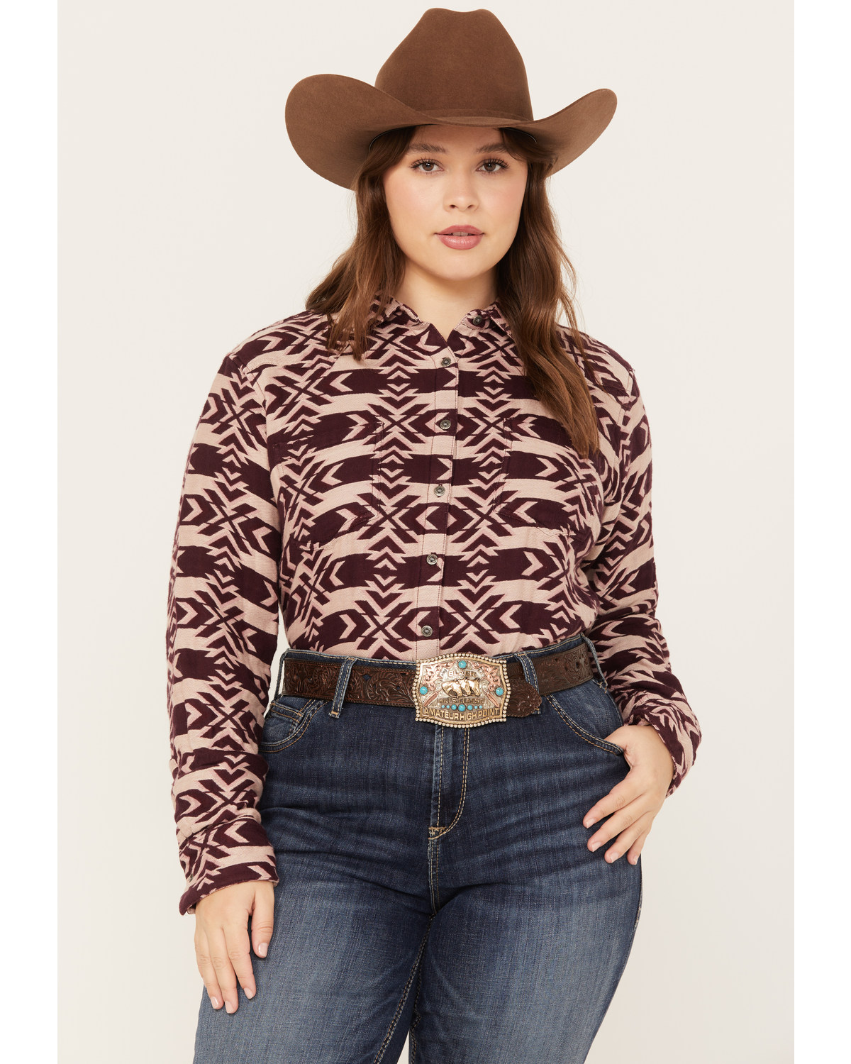 Ariat Women's R.E.A.L. Billie Jean Southwestern Jacquard Print Long Sleeve Button-Down Shirt - Plus