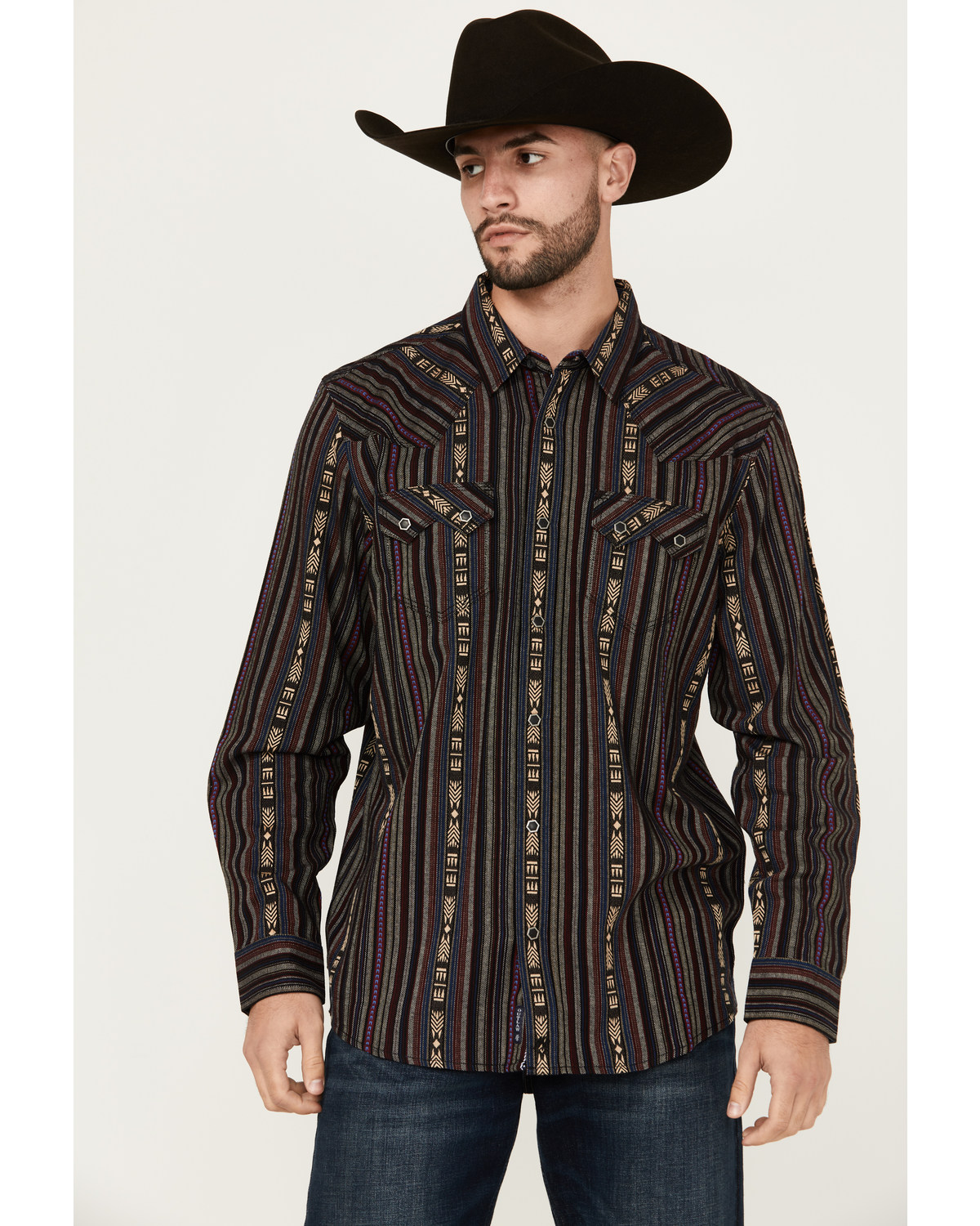 Moonshine Spirit Men's Towers Vertical Dobby Striped Print Long Sleeve Snap Western Shirt