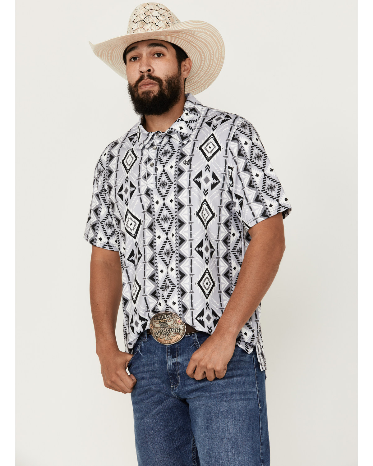 Panhandle Men's Southwestern Print Short Sleeve Performance Polo Shirt