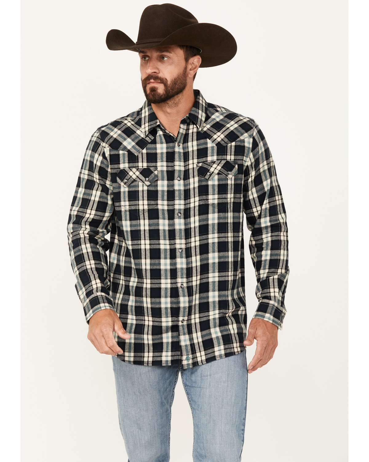 Moonshine Spirit Men's Acoustic Plaid Print Long Sleeve Snap Western Shirt