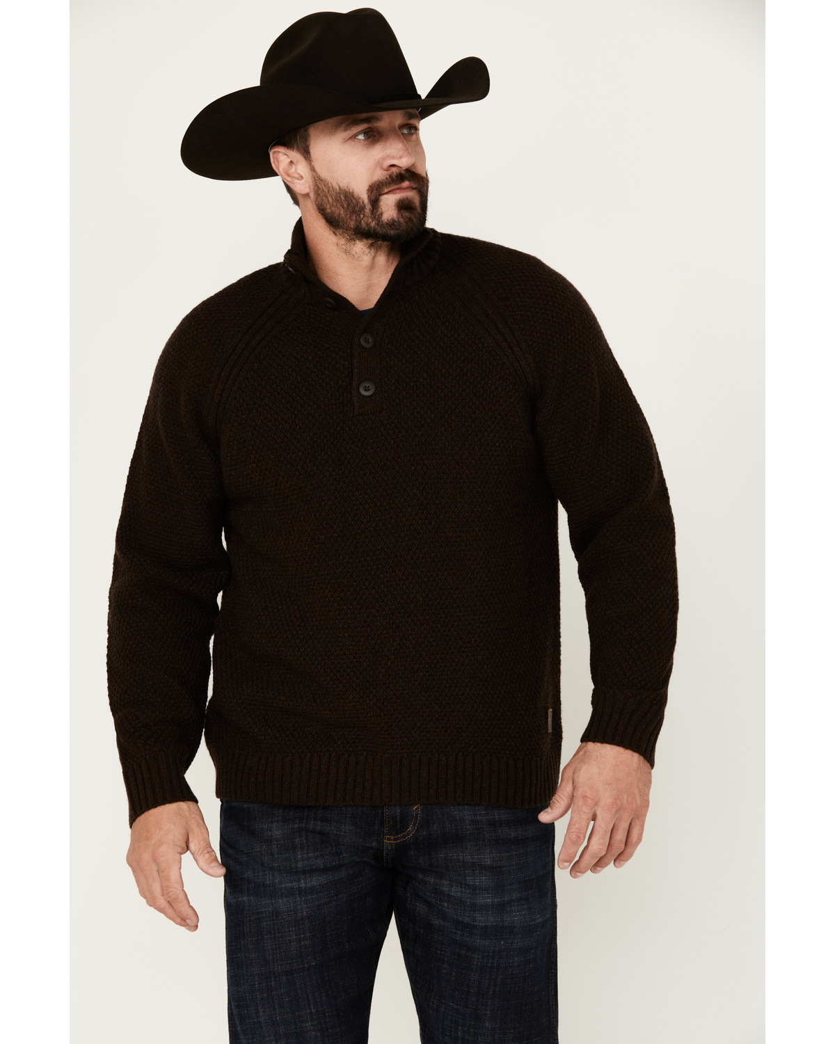 Brothers and Sons Men's Merino Donegal Button Down Mock Neck Sweater
