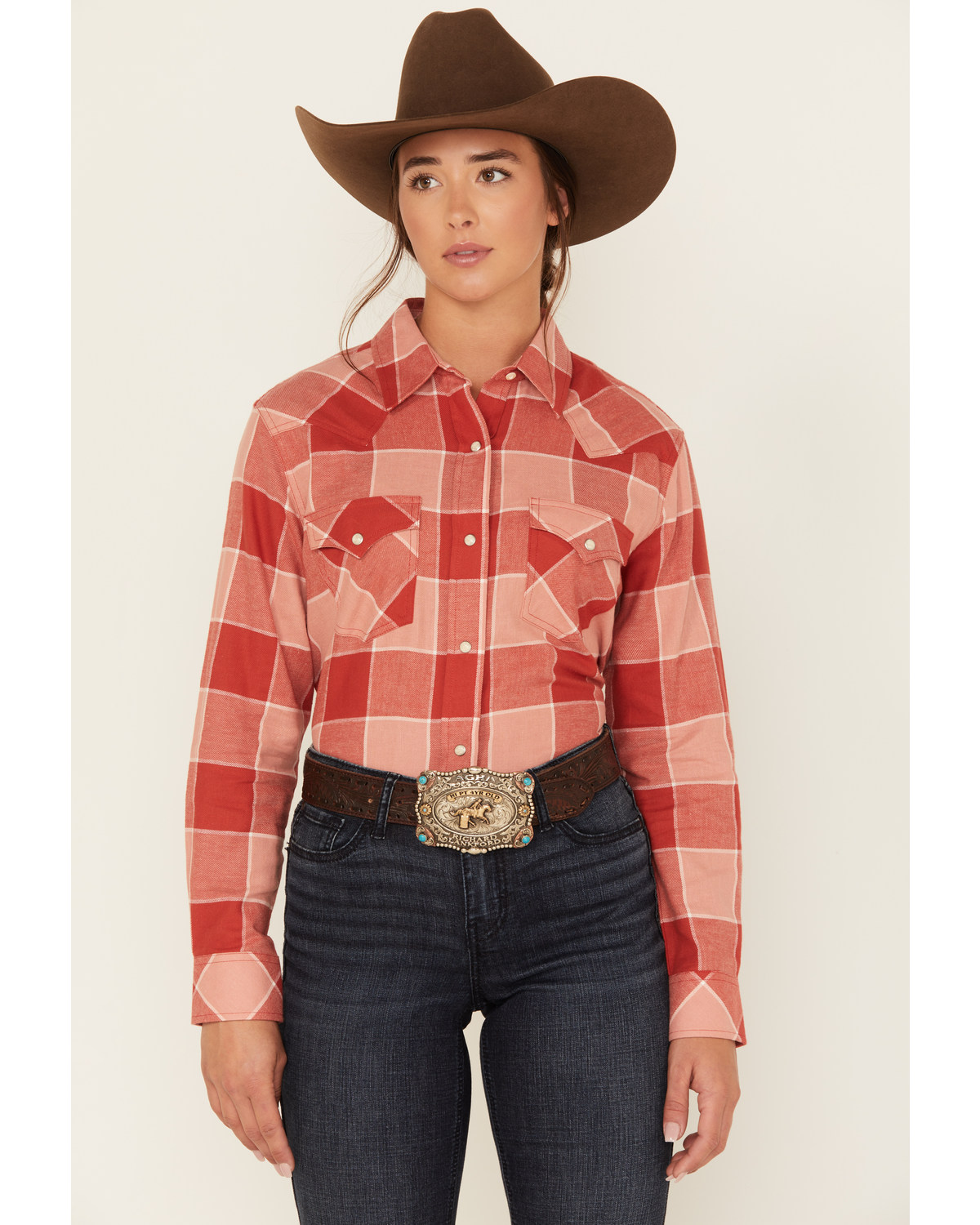 Wrangler Women's Plaid Print Long Sleeve Western Flannel Pearl Snap Shirt