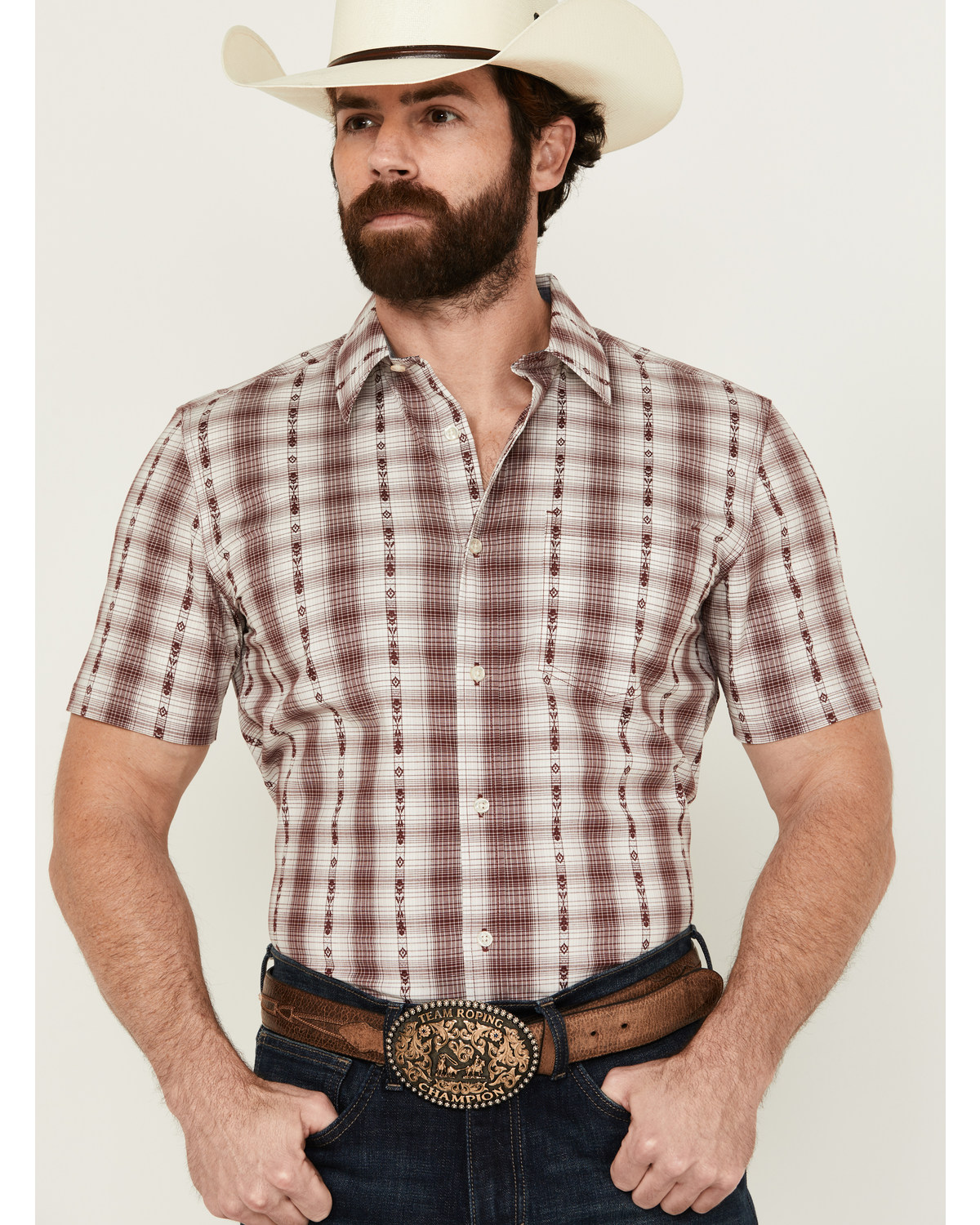 Cody James Men's Iconic Plaid Print Short Sleeve Button-Down Stretch Western Shirt