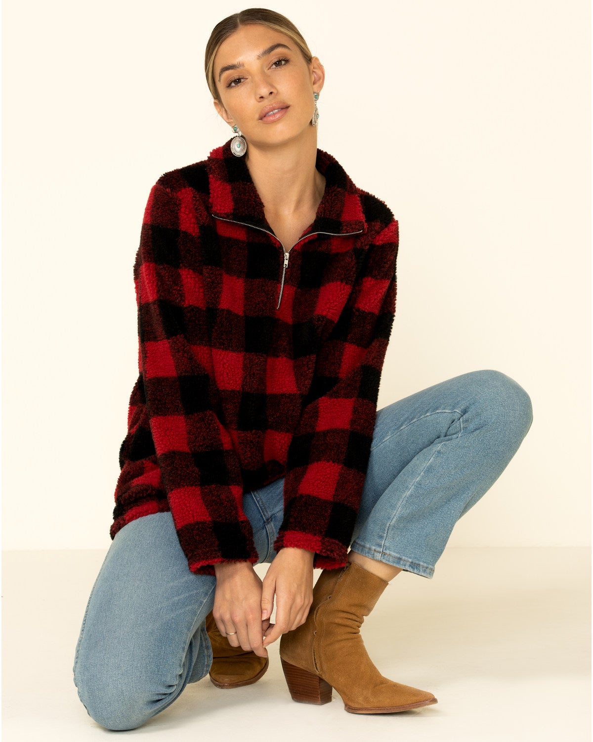 buffalo plaid pullover sherpa