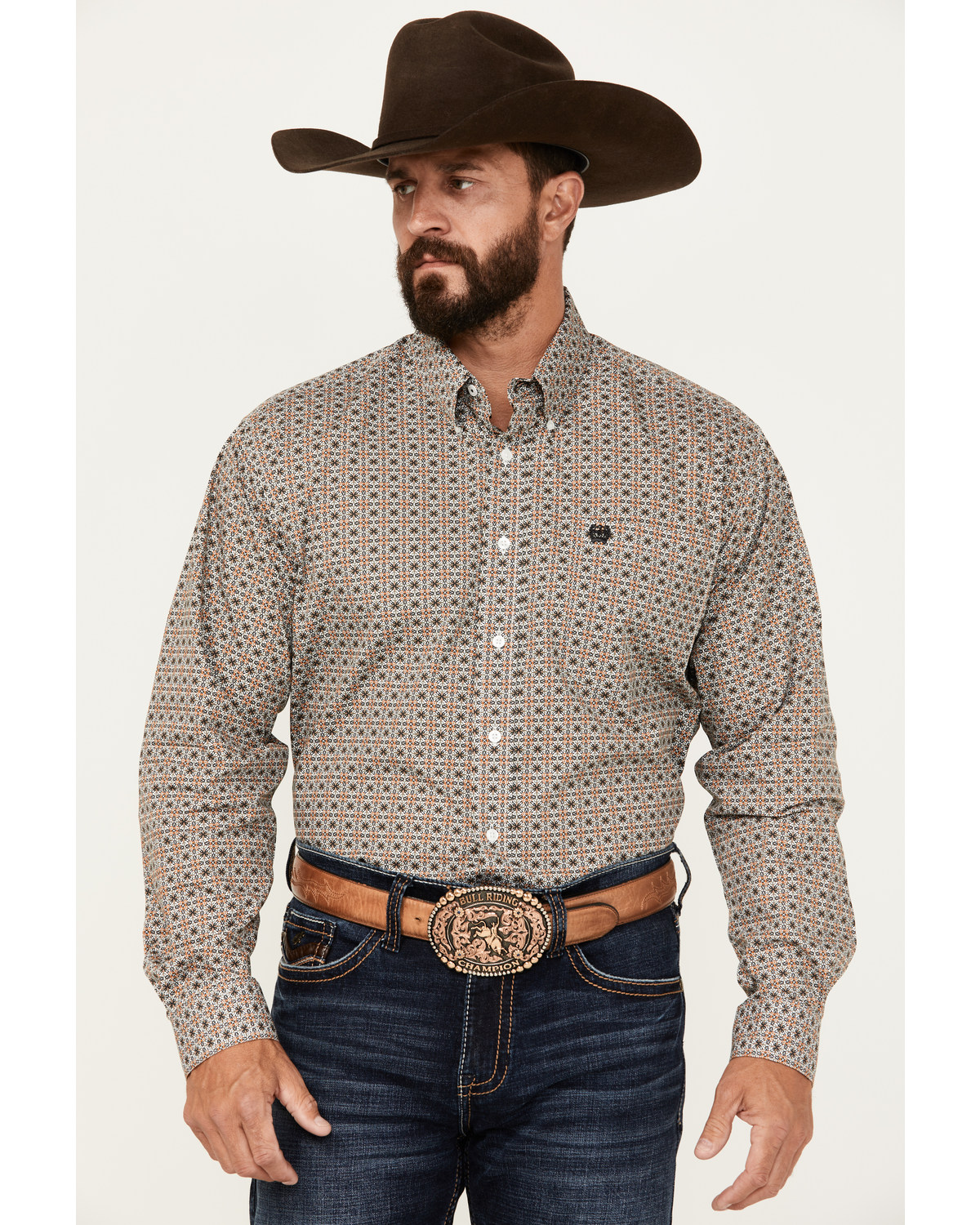 Cinch Men's Abstract Medallion Print Long Sleeve Button-Down Western Shirt