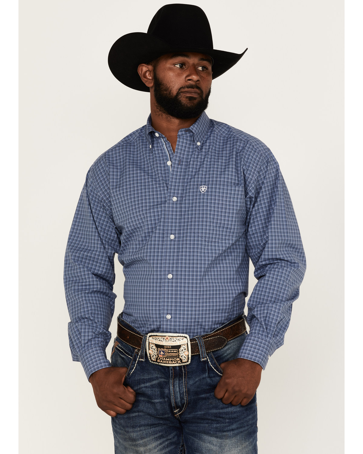 ELY CATTLEMAN Mens Long Sleeve Plaid Western Shirt 