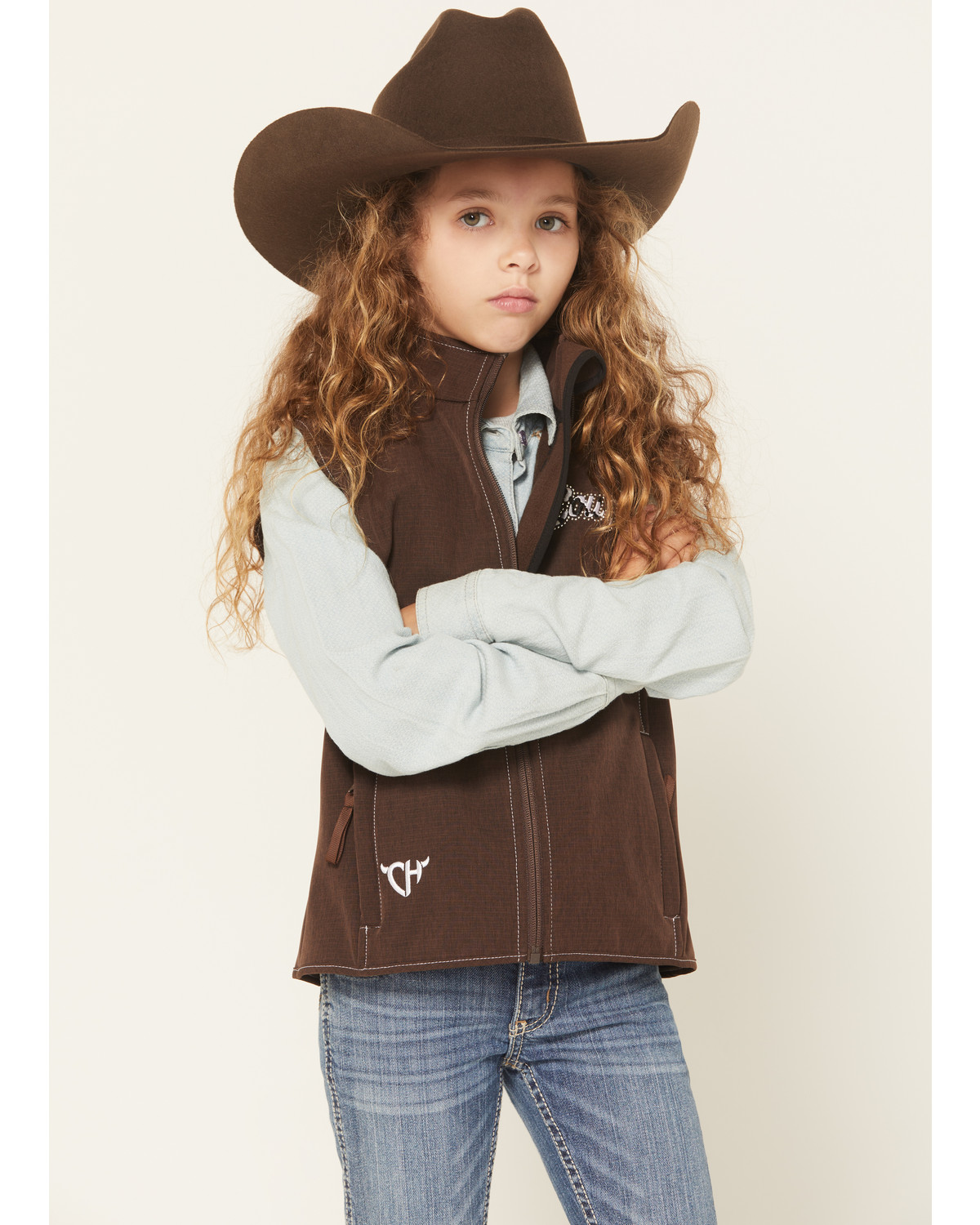 Cowgirl Hardware Girls' Cowhide Print Softshell Vest