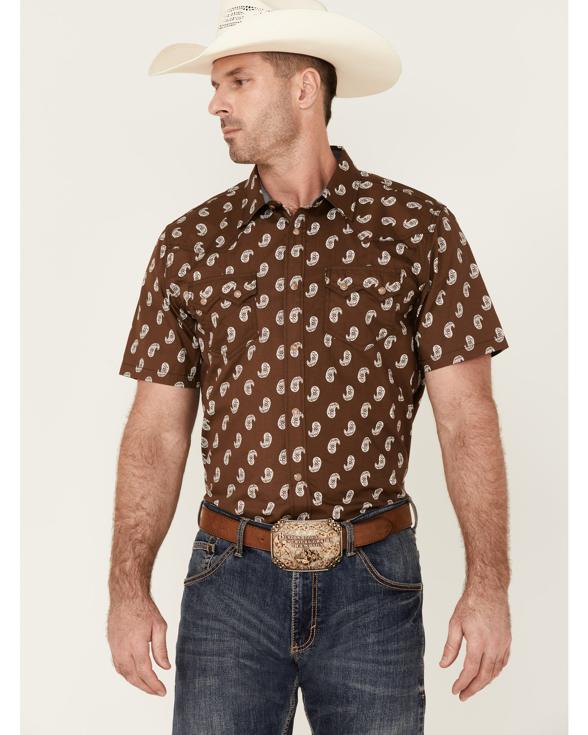 Cody James Men's Jockey Paisley Print Short Sleeve Snap Western Shirt