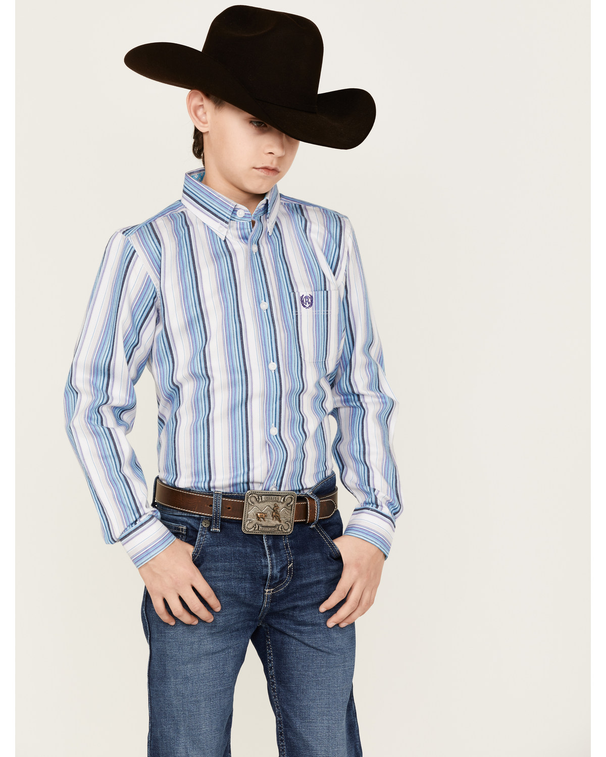 Panhandle Boys' Striped Long Sleeve Button-Down Western Shirt