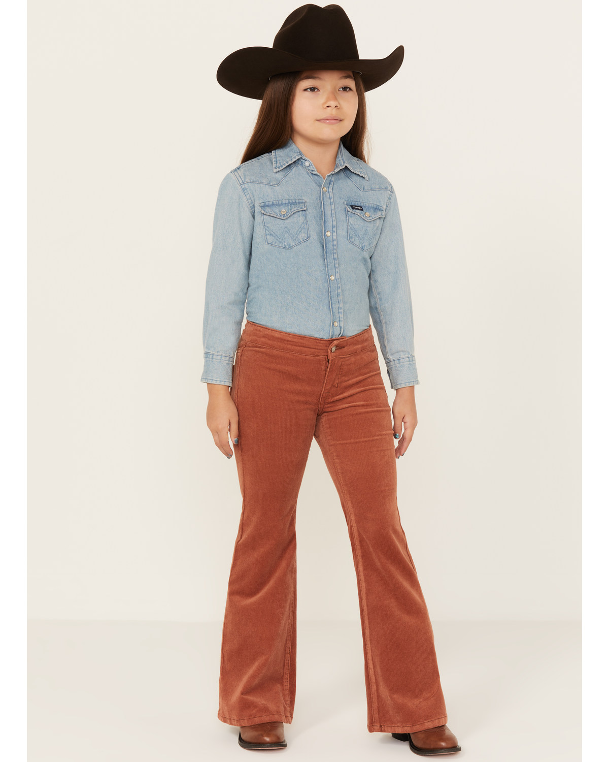 Rock & Roll Denim Girls' Corduroy Bargain Button Stretch Flare Jeans
