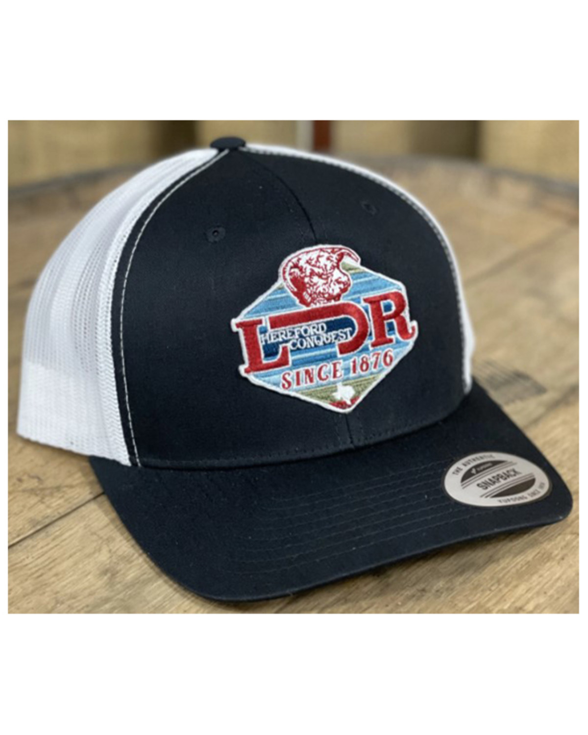 Lazy J Ranch Men's Black & White LJR Hereford Conquest Patch Mesh-Back Ball Cap