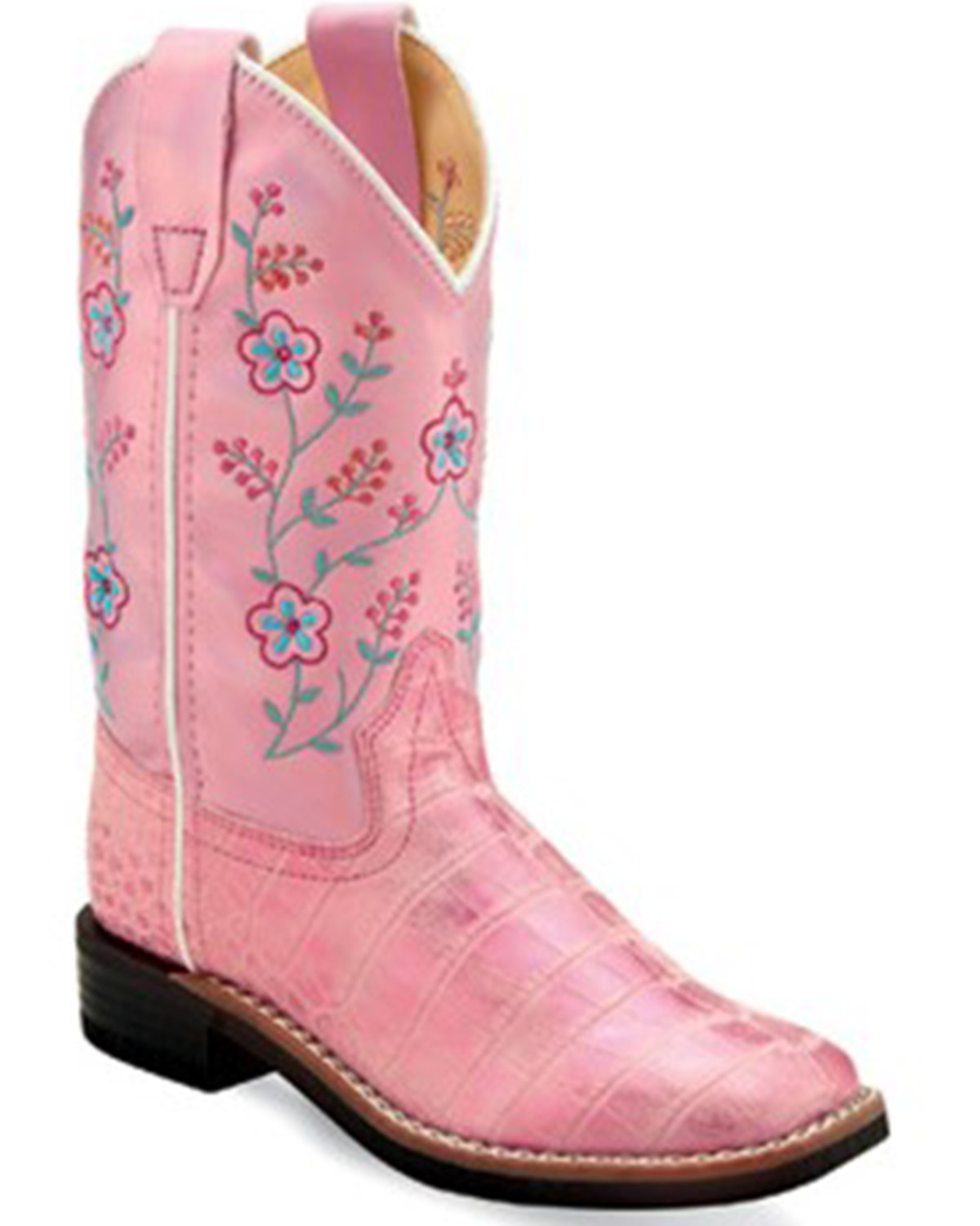 Old West Girls' Crocodile Print Western Boots - Broad Square Toe
