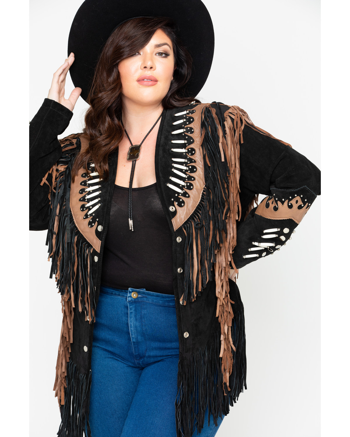 Liberty Wear Black Fringe Leather Jacket - Plus