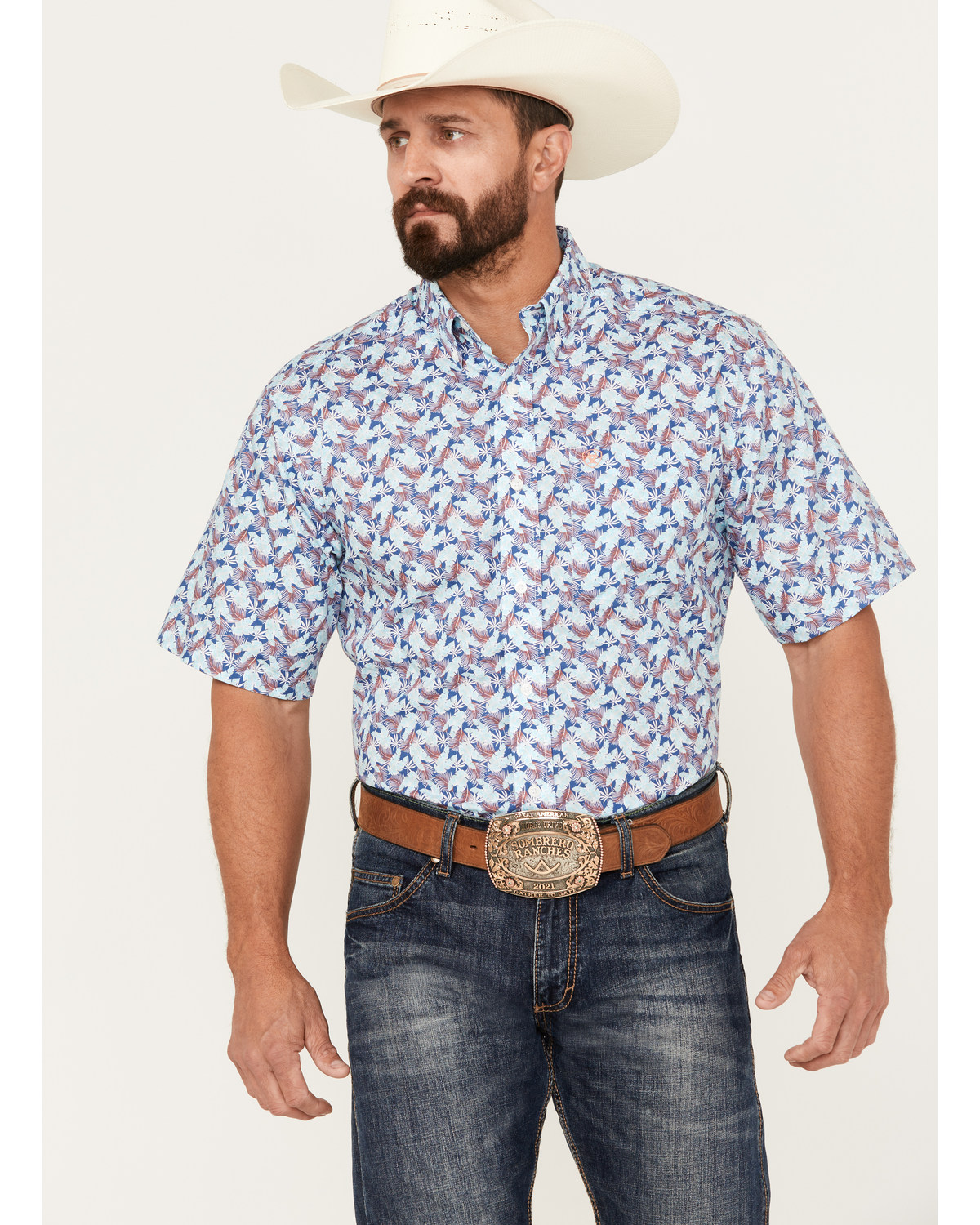 Ariat Men's Wrinkle Free Wrigley Print Short Sleeve Button-Down Western Shirt