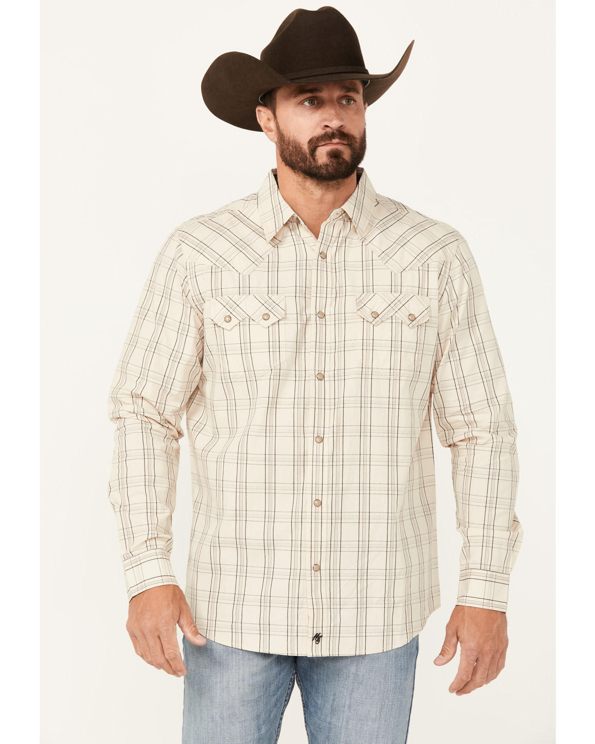 Moonshine Spirit Men's Rhythm Plaid Print Long Sleeve Snap Western Shirt