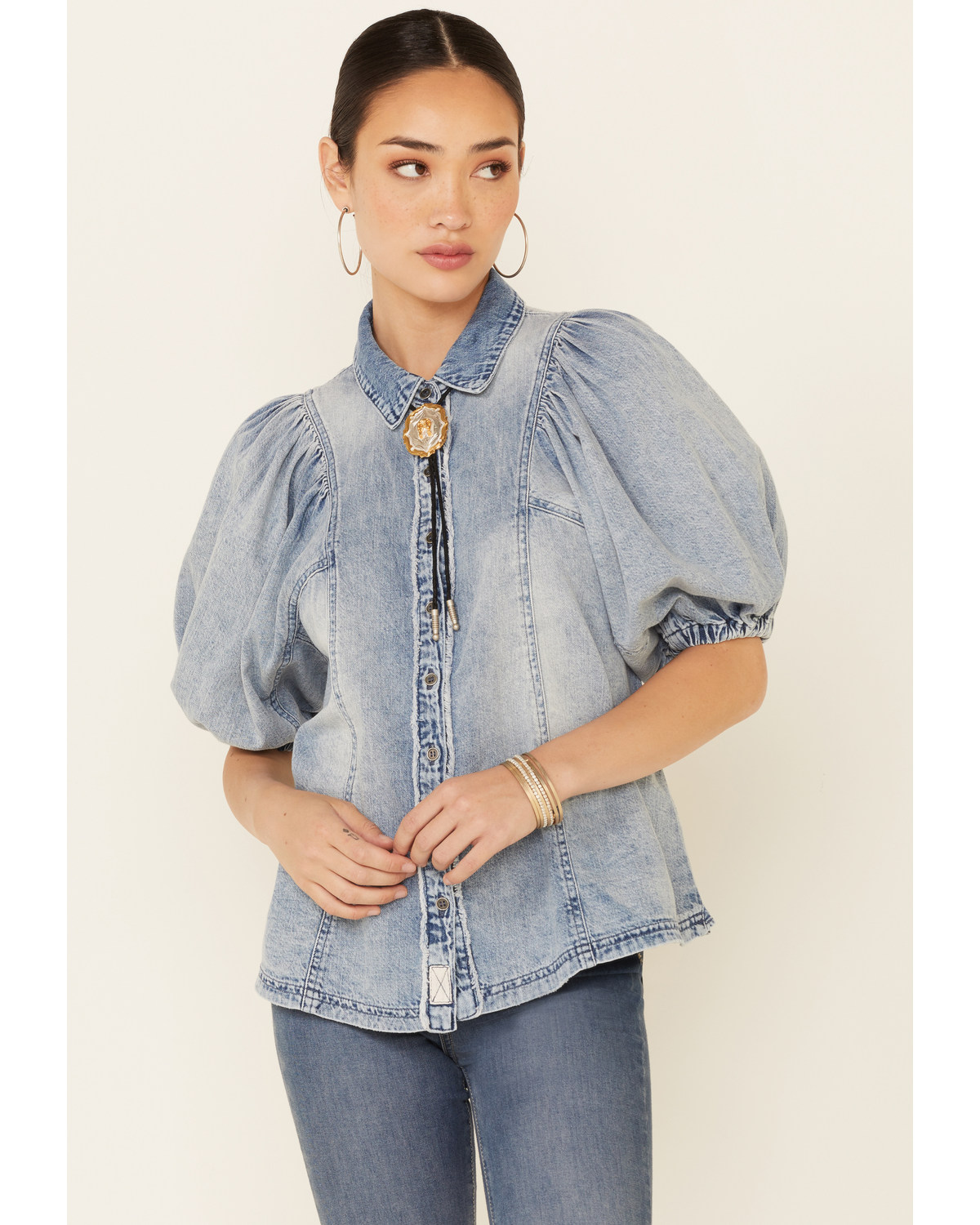 Free people suhrie denim top clearance