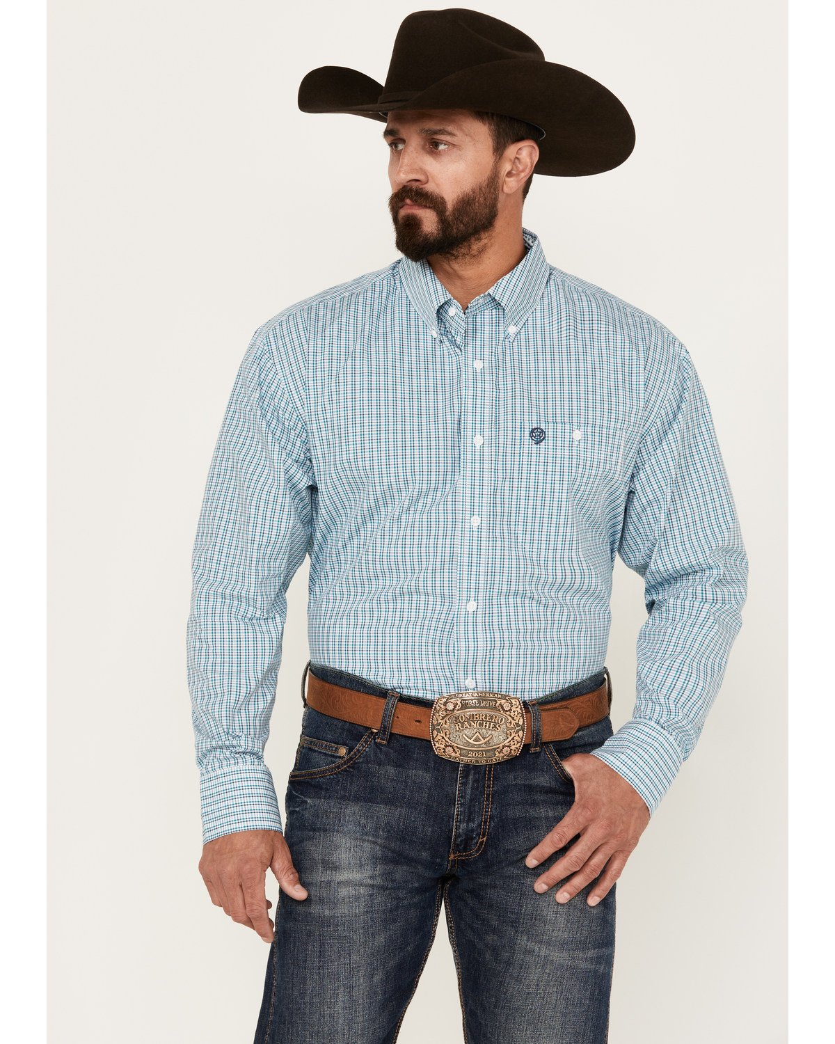 George Strait by Wrangler Men's Plaid Print Long Sleeve Button-Down Western Shirt