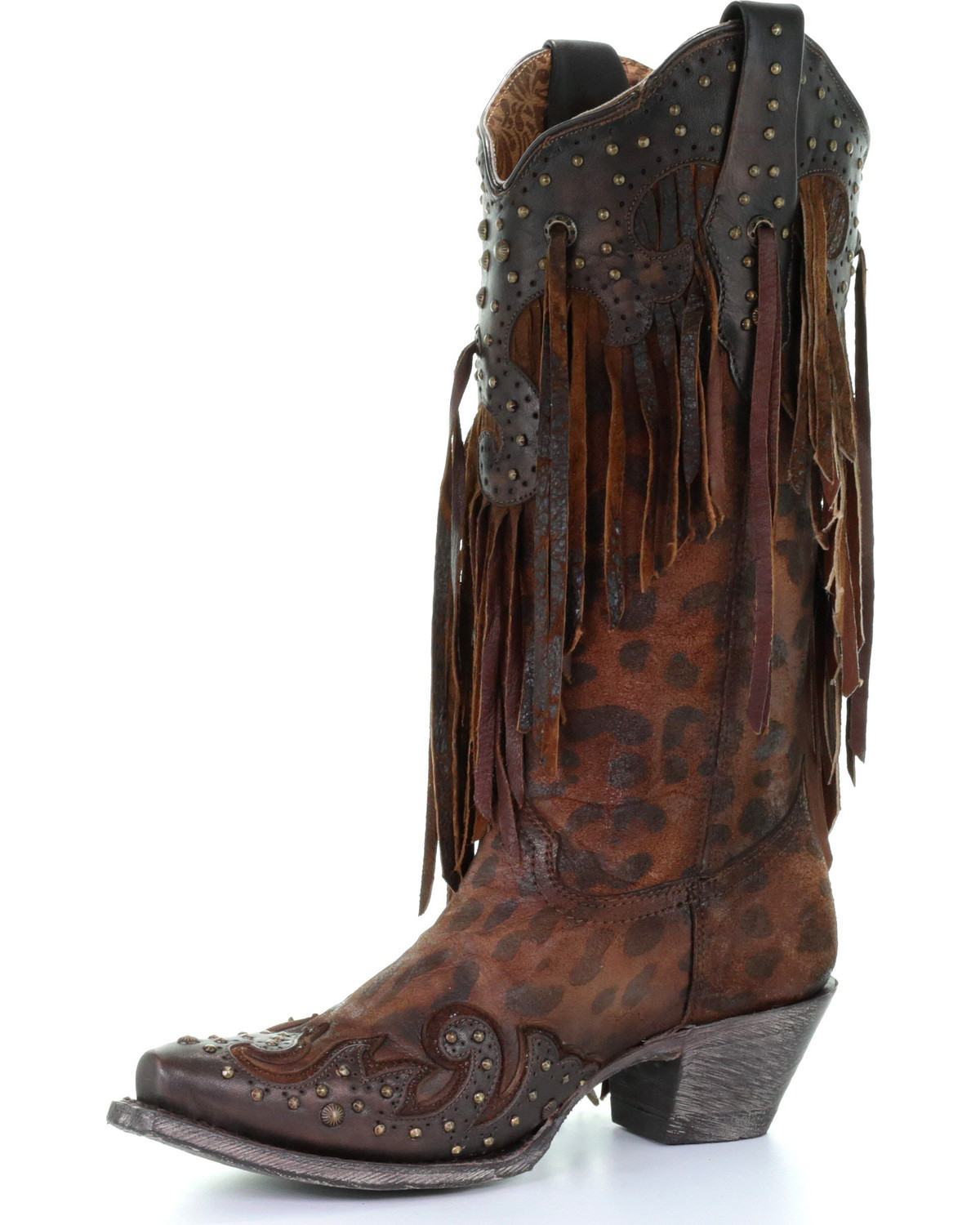 Corral Women's Leopard Stud & Fringe Cowgirl Boots - Snip Toe | Boot Barn
