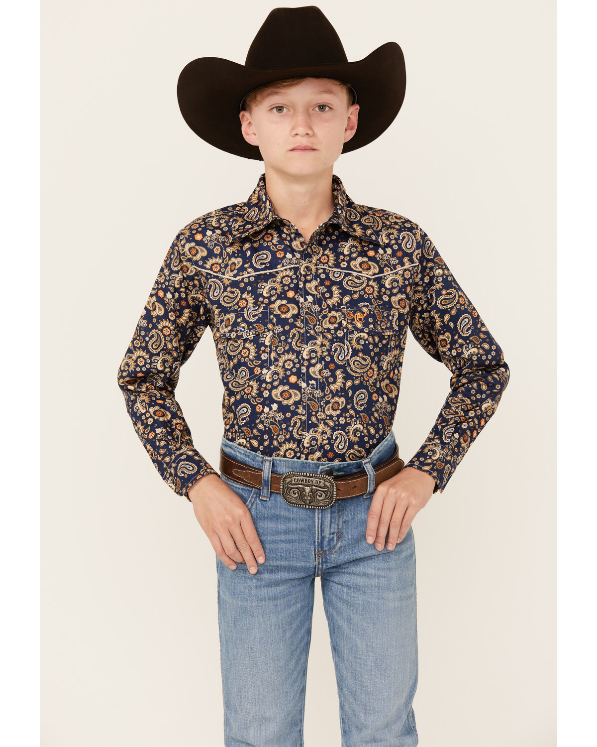 Cowboy Hardware Boys' Paisley Print Long Sleeve Snap Western Shirt