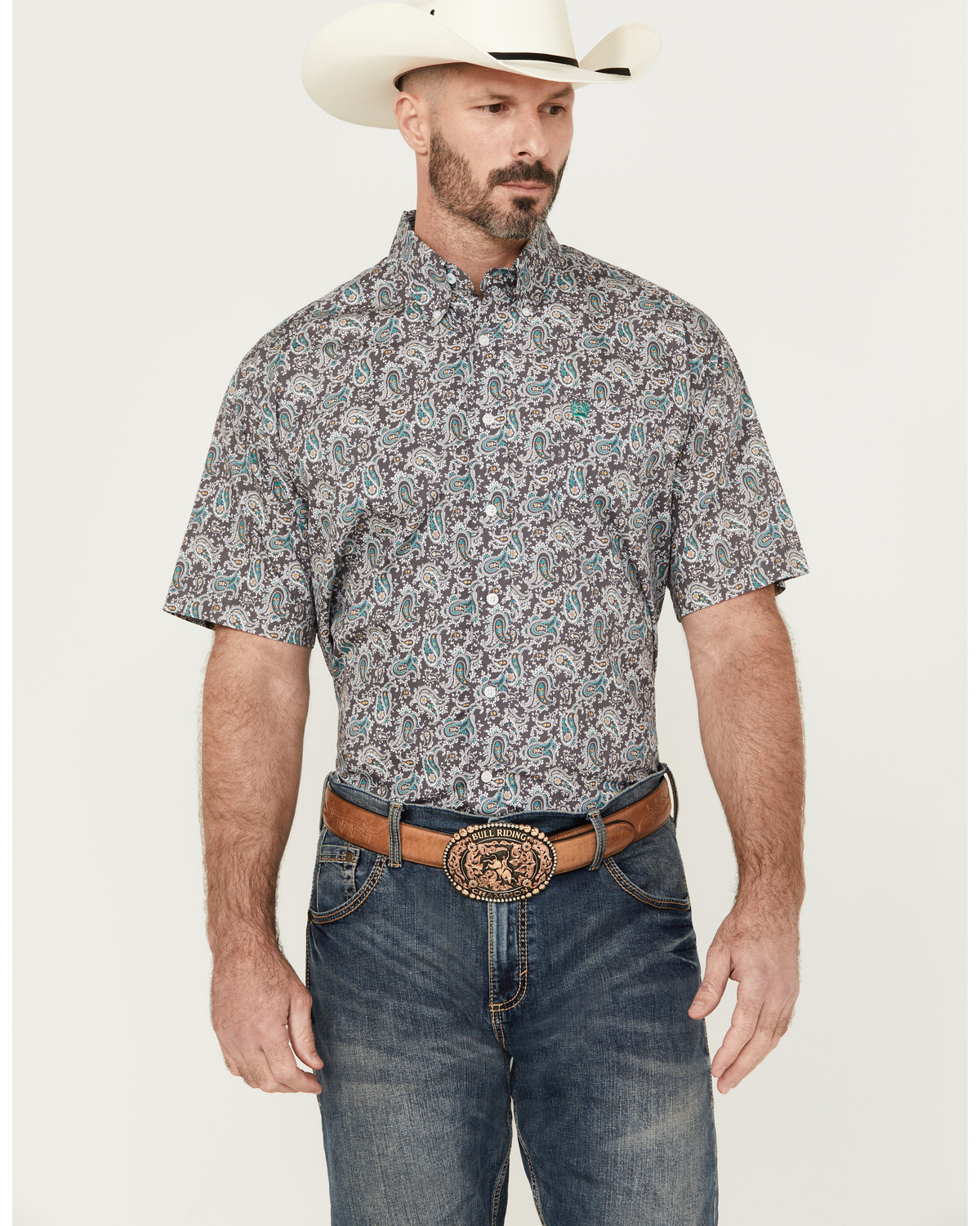 Cinch Men's Paisley Print Short Sleeve Button-Down Western Shirt